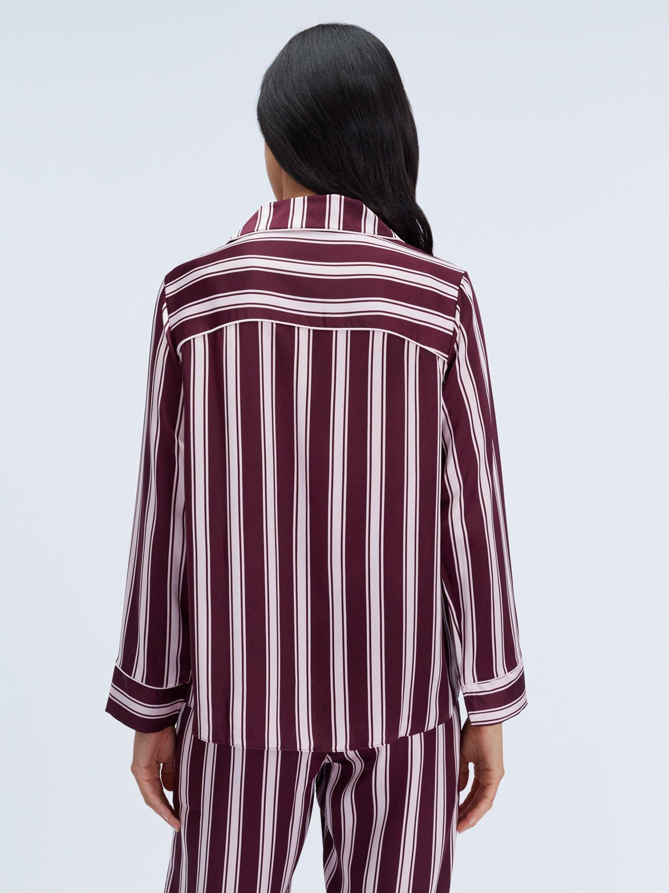 Image 2 of 6 of Boux Avenue Boux Avenue Stripe Satin Oversized Pj Set - Plum