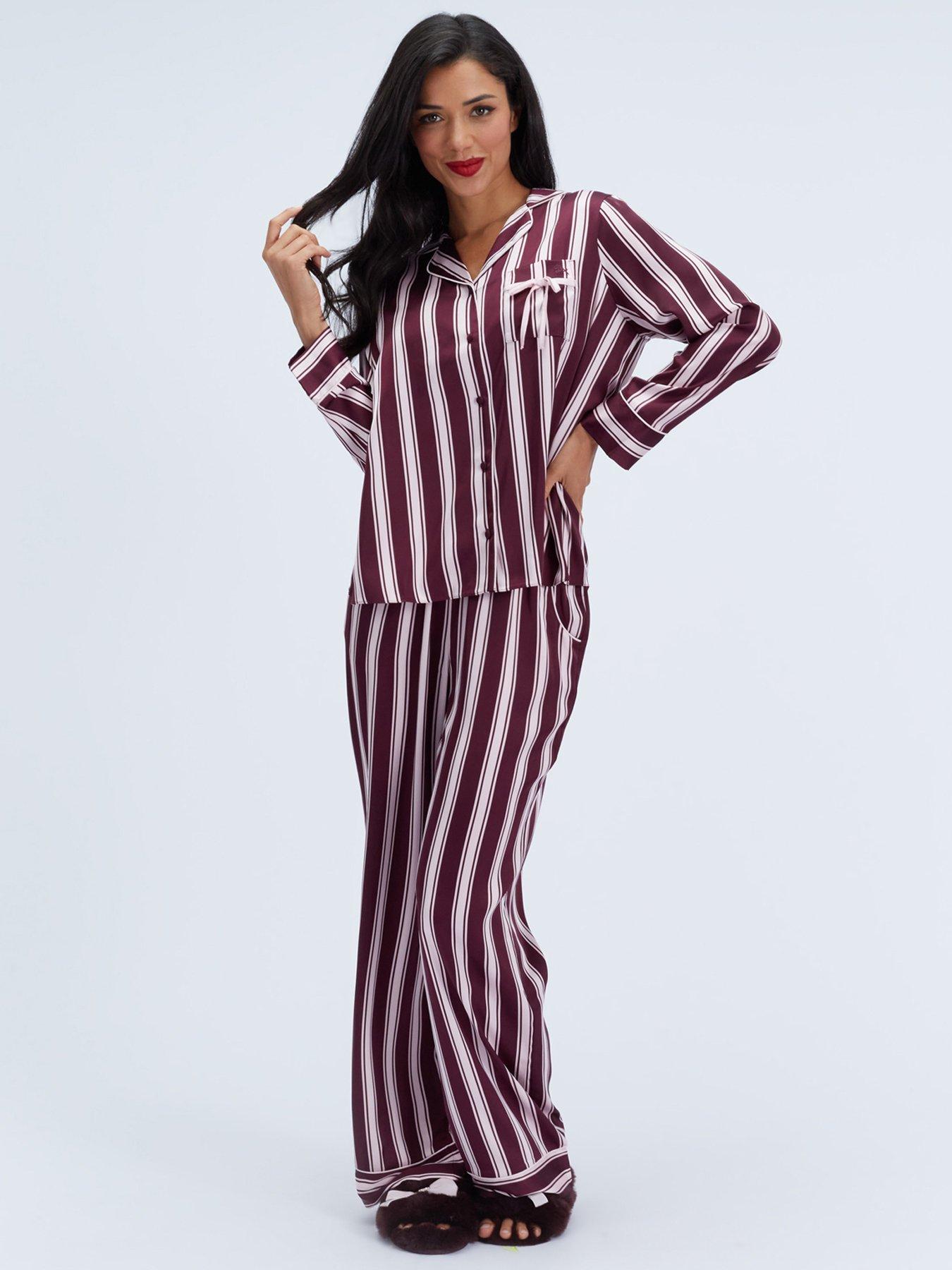 Image 3 of 6 of Boux Avenue Boux Avenue Stripe Satin Oversized Pj Set - Plum