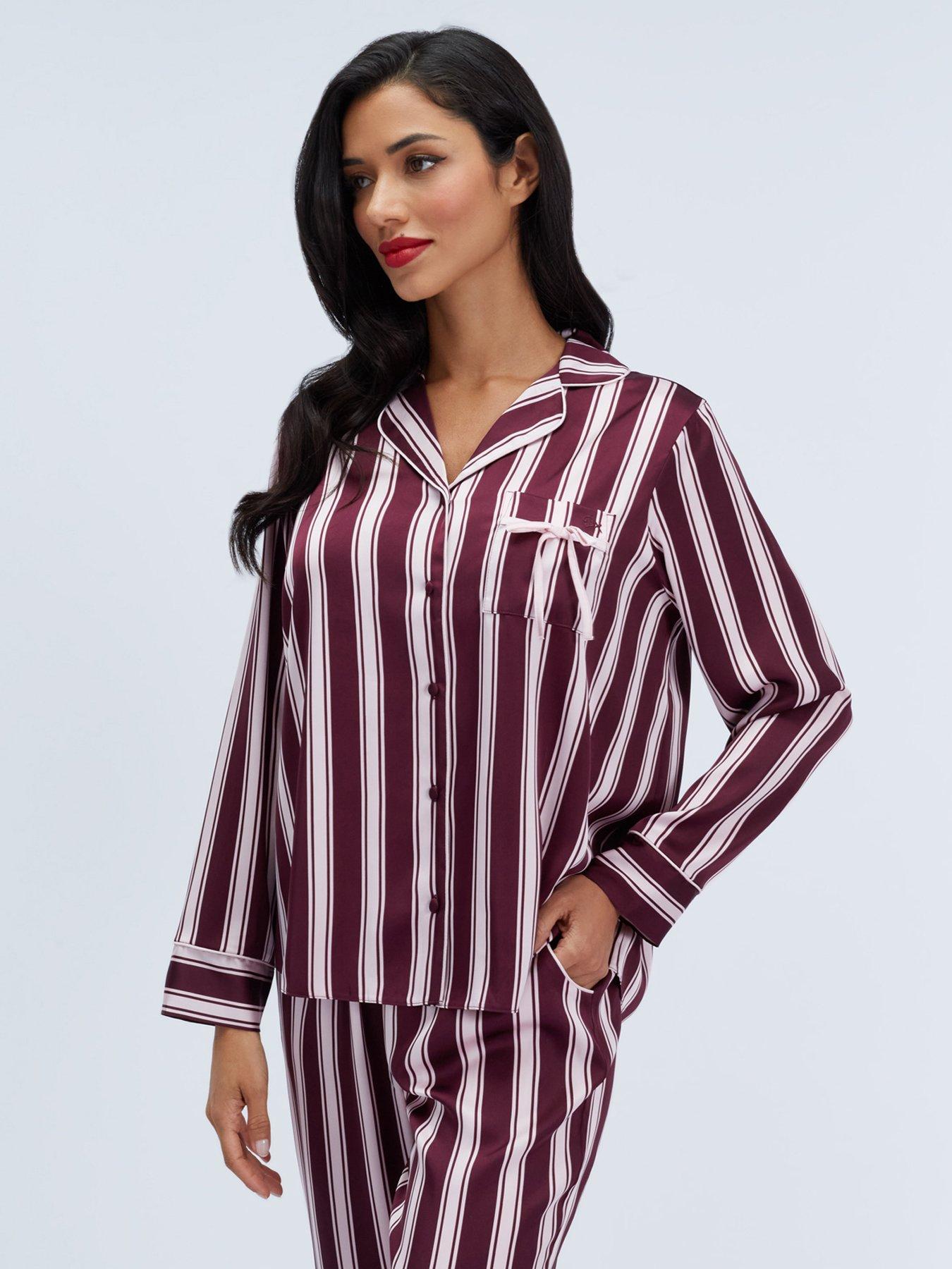 Image 4 of 6 of Boux Avenue Boux Avenue Stripe Satin Oversized Pj Set - Plum