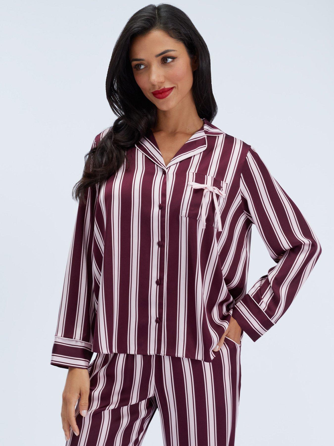 Image 5 of 6 of Boux Avenue Boux Avenue Stripe Satin Oversized Pj Set - Plum