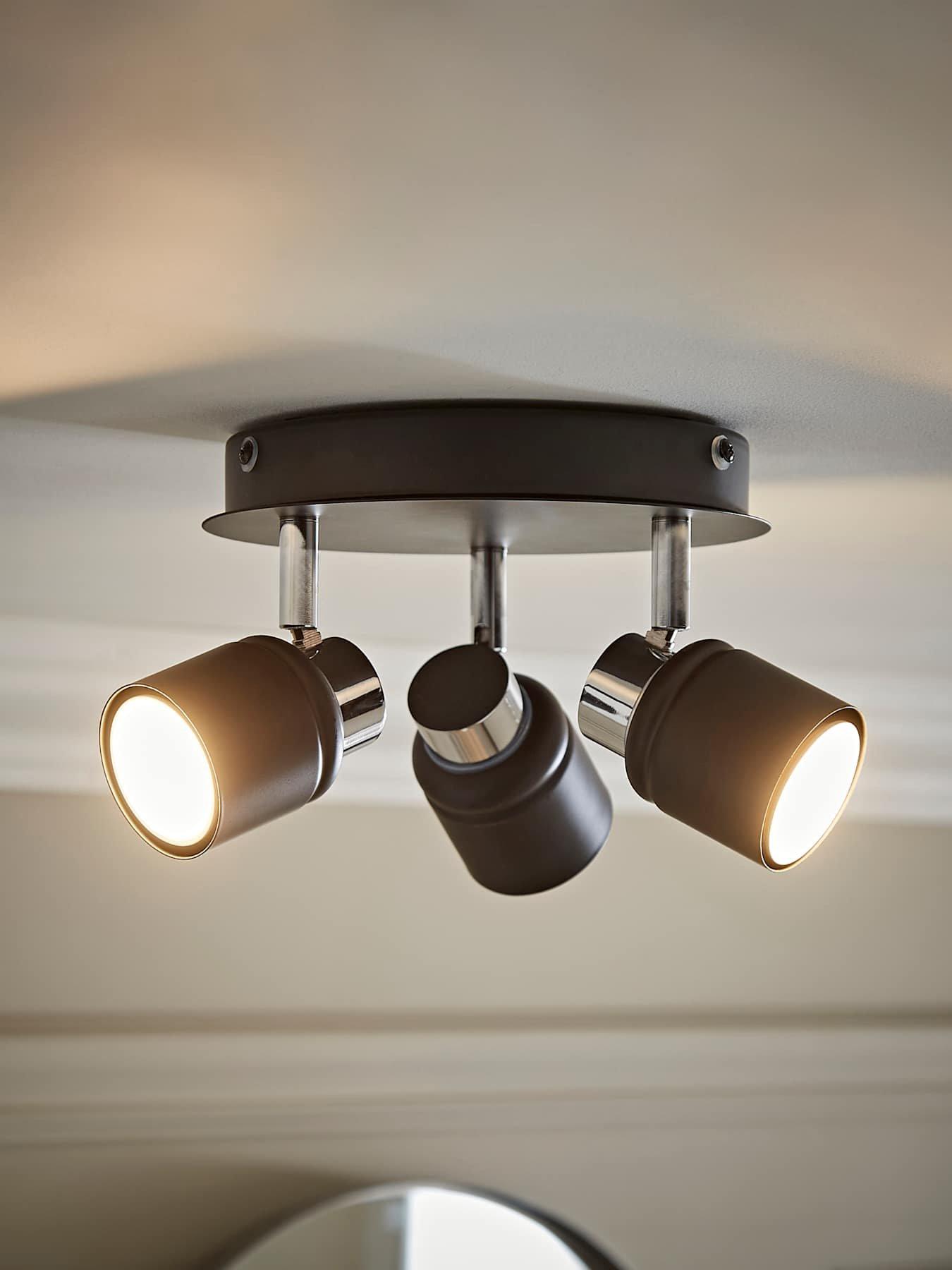 Image 1 of 6 of ValueLights Benton IP44 3 Way Round Plate Spotlight Chrome / Black