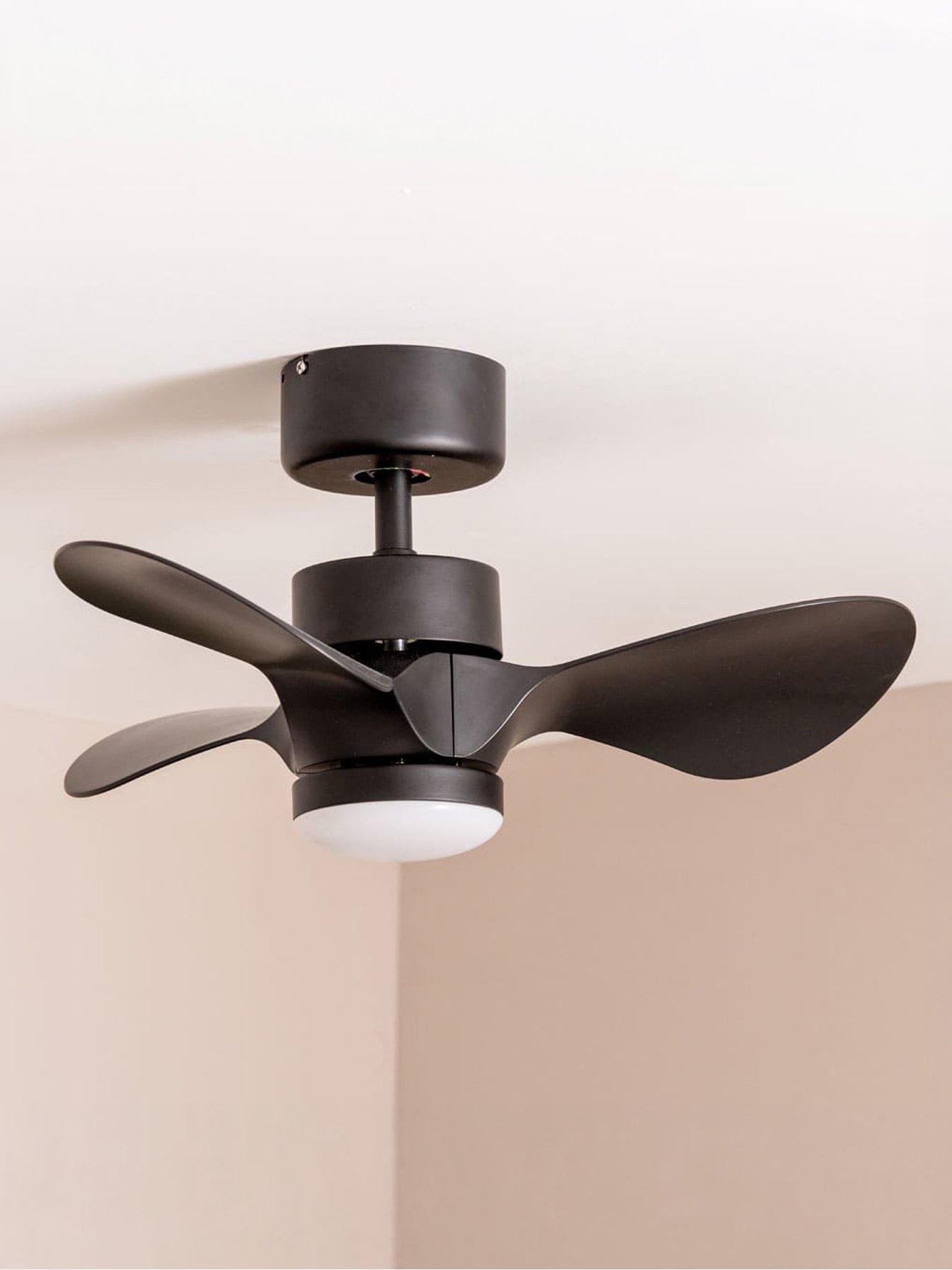 Image 1 of 7 of ValueLights Matt Black 24" 3 Blade Ceiling Fan with integrated LED Light and Remote Control