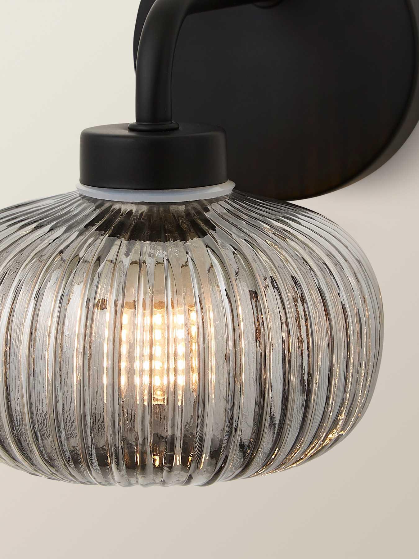 Image 4 of 7 of ValueLights Amaia Matt Black IP44 Wall Light with Smoked Ribbed Glass