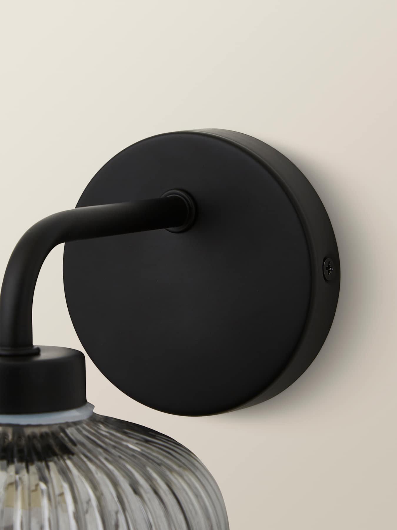Image 5 of 7 of ValueLights Amaia Matt Black IP44 Wall Light with Smoked Ribbed Glass