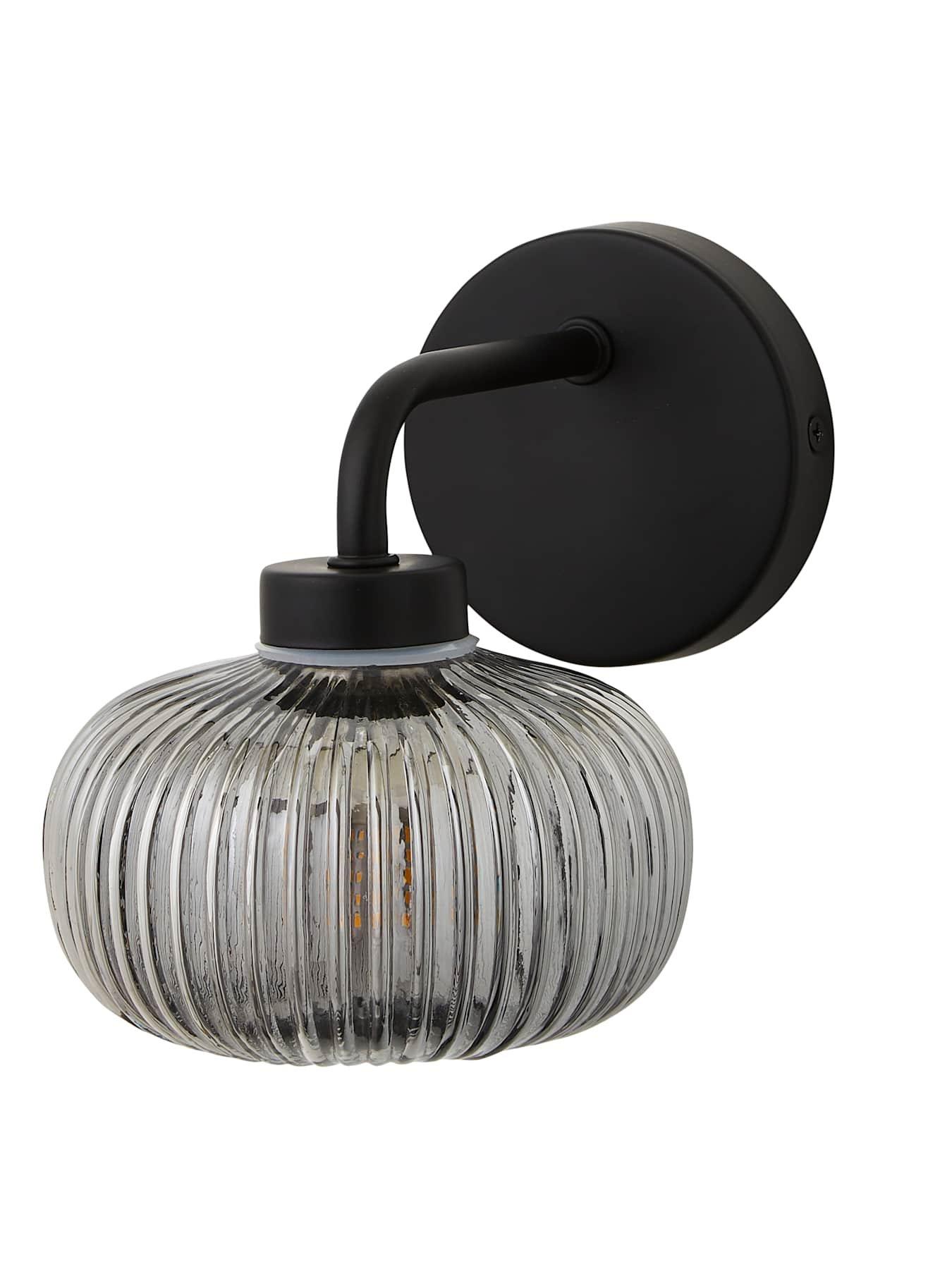 Image 7 of 7 of ValueLights Amaia Matt Black IP44 Wall Light with Smoked Ribbed Glass