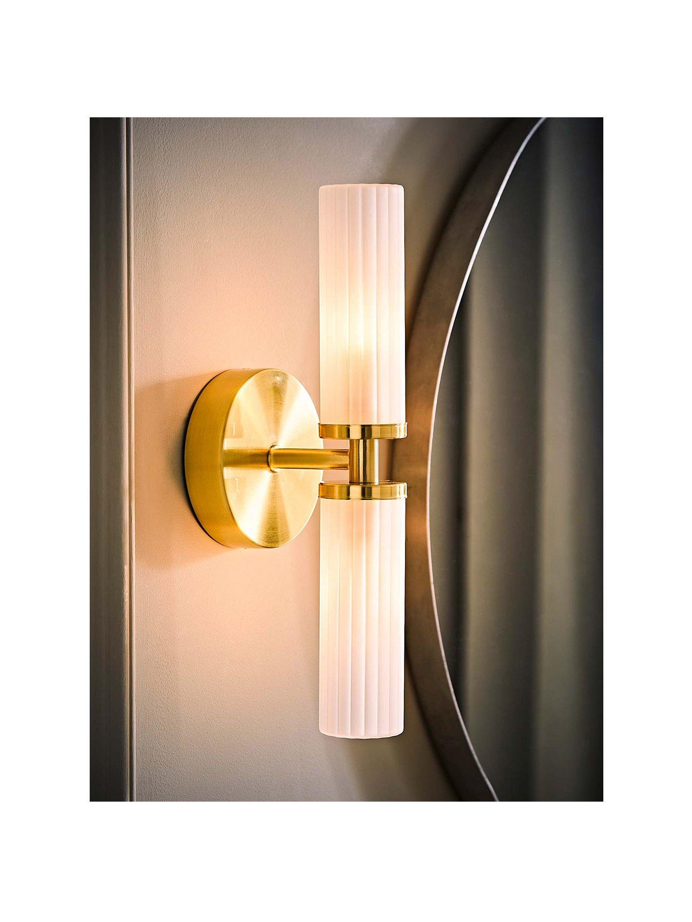 Image 2 of 6 of ValueLights Canya IP44 2 way  Brushed Gold  wall light with reeded glass