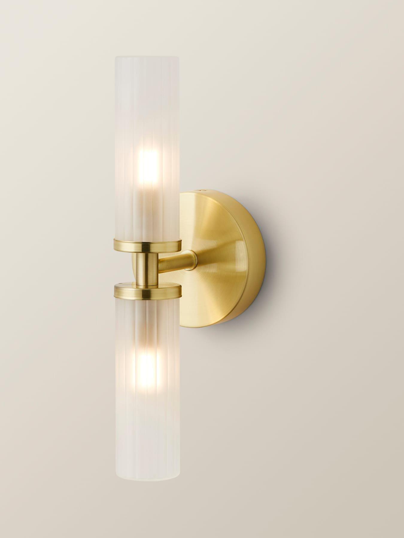Image 3 of 6 of ValueLights Canya IP44 2 way  Brushed Gold  wall light with reeded glass