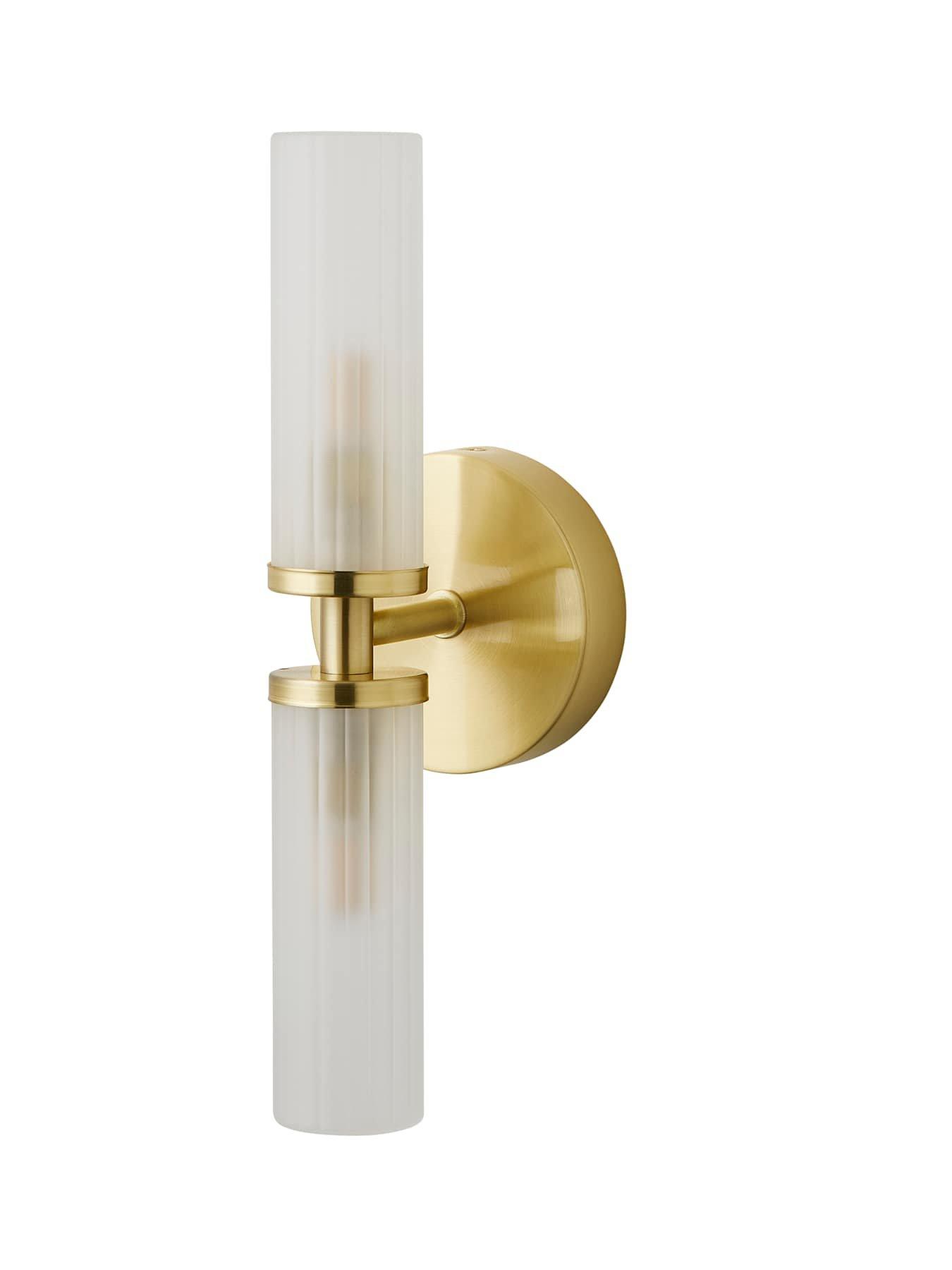 Image 6 of 6 of ValueLights Canya IP44 2 way  Brushed Gold  wall light with reeded glass