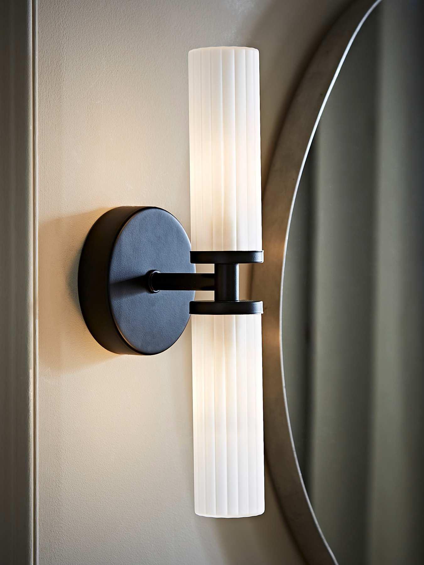 B&Q - Canya Matte Black Ip44 Bathroom 2 Way Frosted Reeded Glass Wall Light - Image 2