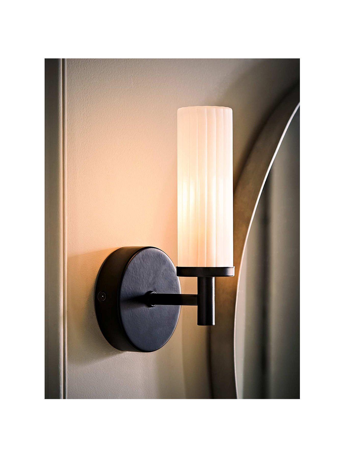 Image 2 of 6 of ValueLights Canya IP44 Matt Black wall light with reeded glass