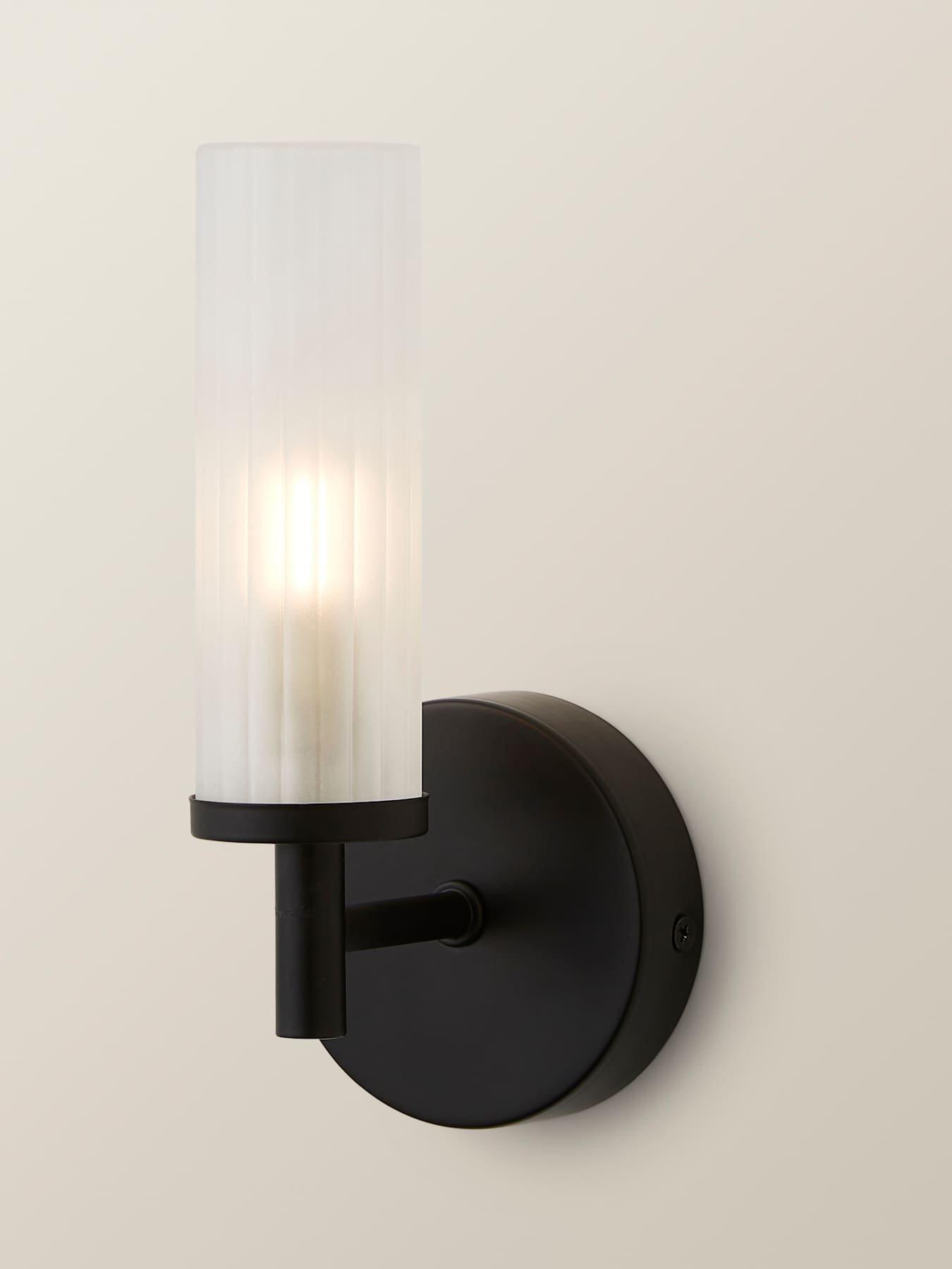 Image 3 of 6 of ValueLights Canya IP44 Matt Black wall light with reeded glass