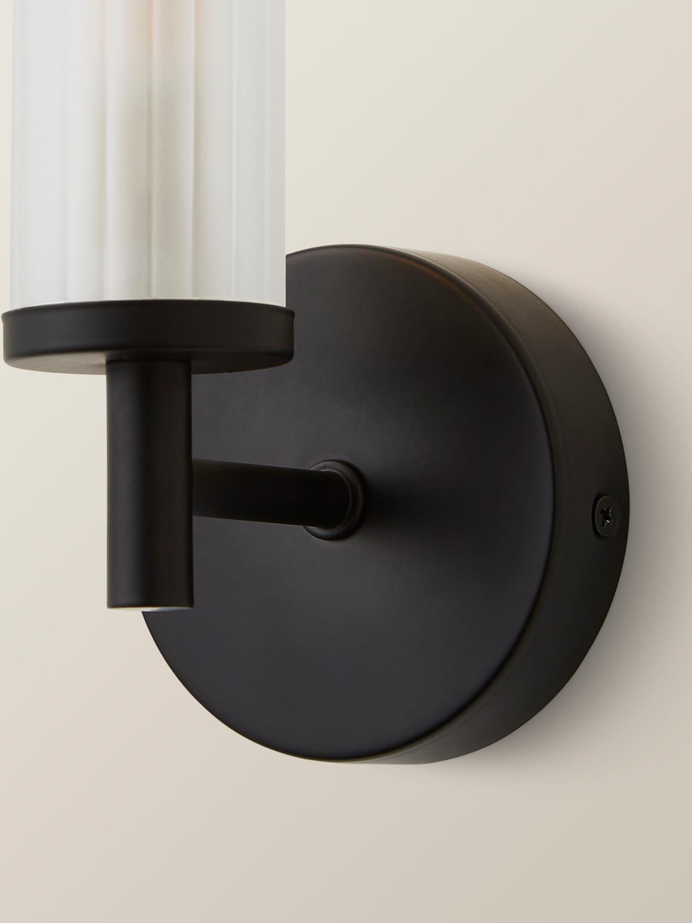 Image 5 of 6 of ValueLights Canya IP44 Matt Black wall light with reeded glass