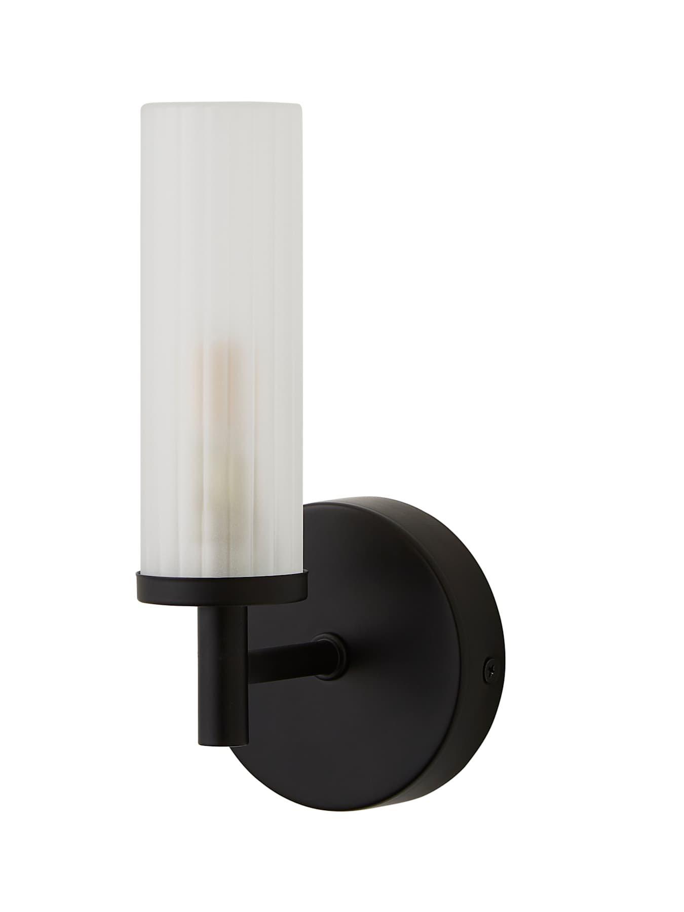 Image 6 of 6 of ValueLights Canya IP44 Matt Black wall light with reeded glass