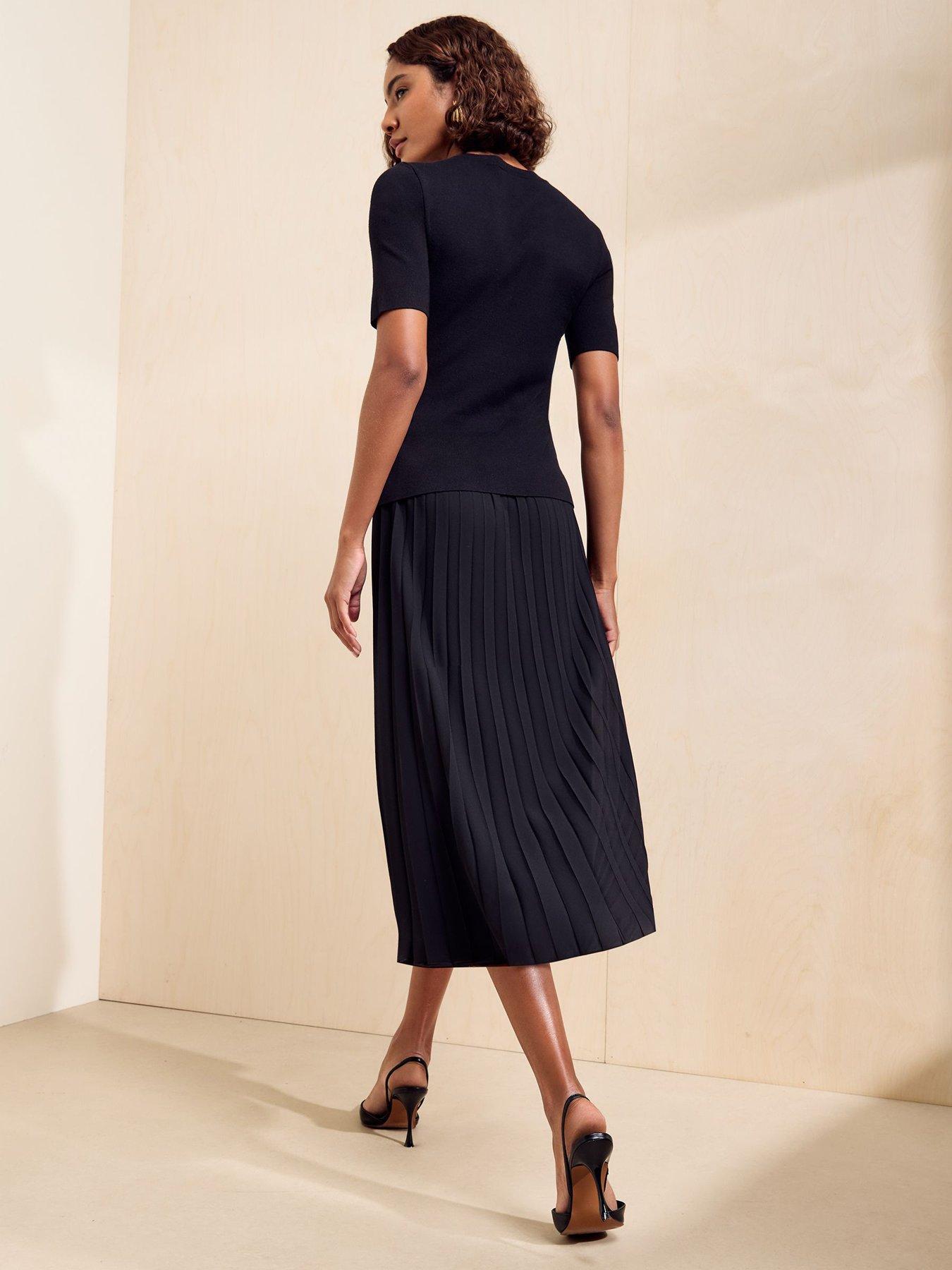 Image 2 of 5 of Friends Like These Womens 2 In 1 Button Detail Pleated Midi Dress - Black