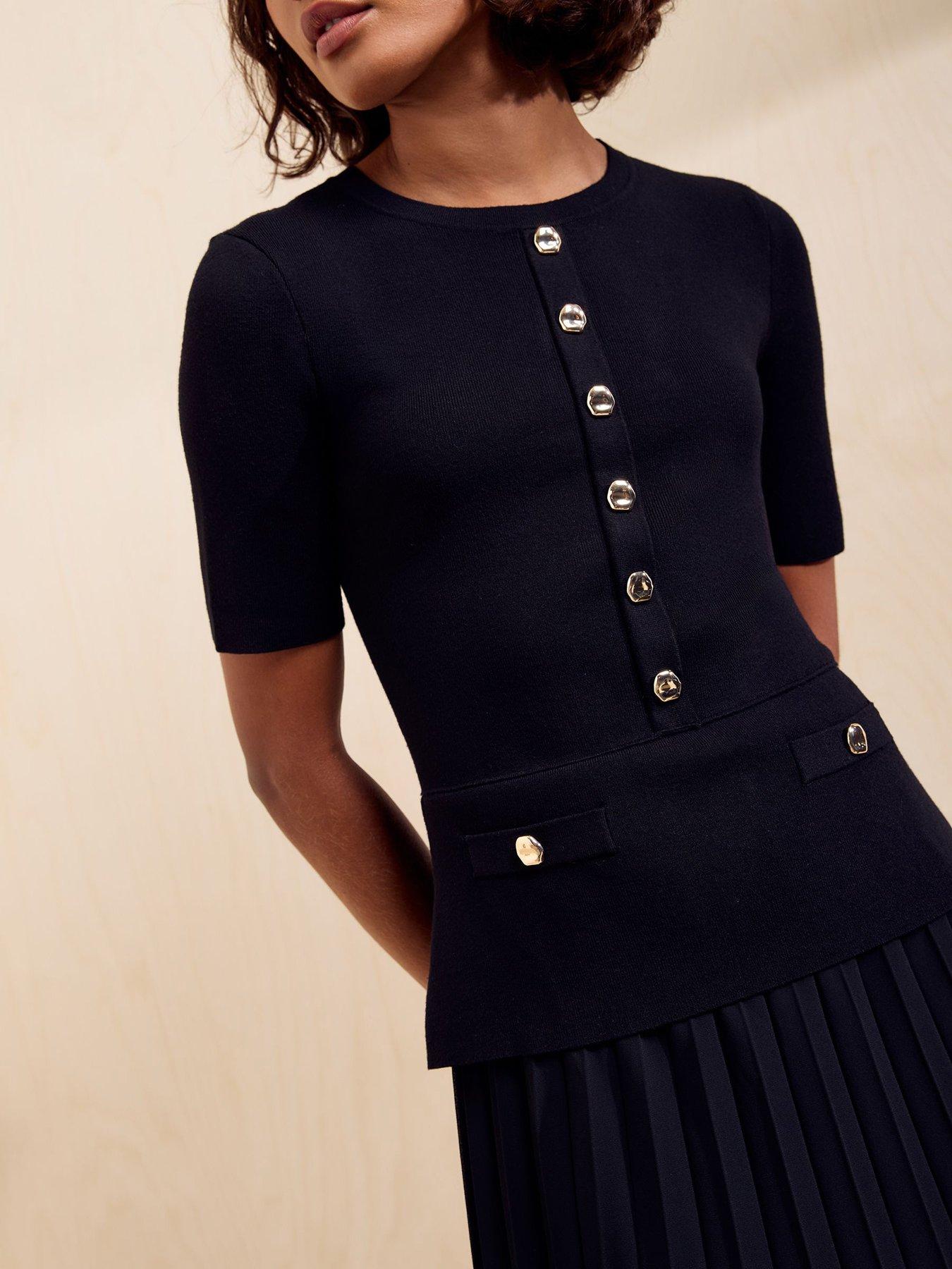 Image 3 of 5 of Friends Like These Womens 2 In 1 Button Detail Pleated Midi Dress - Black