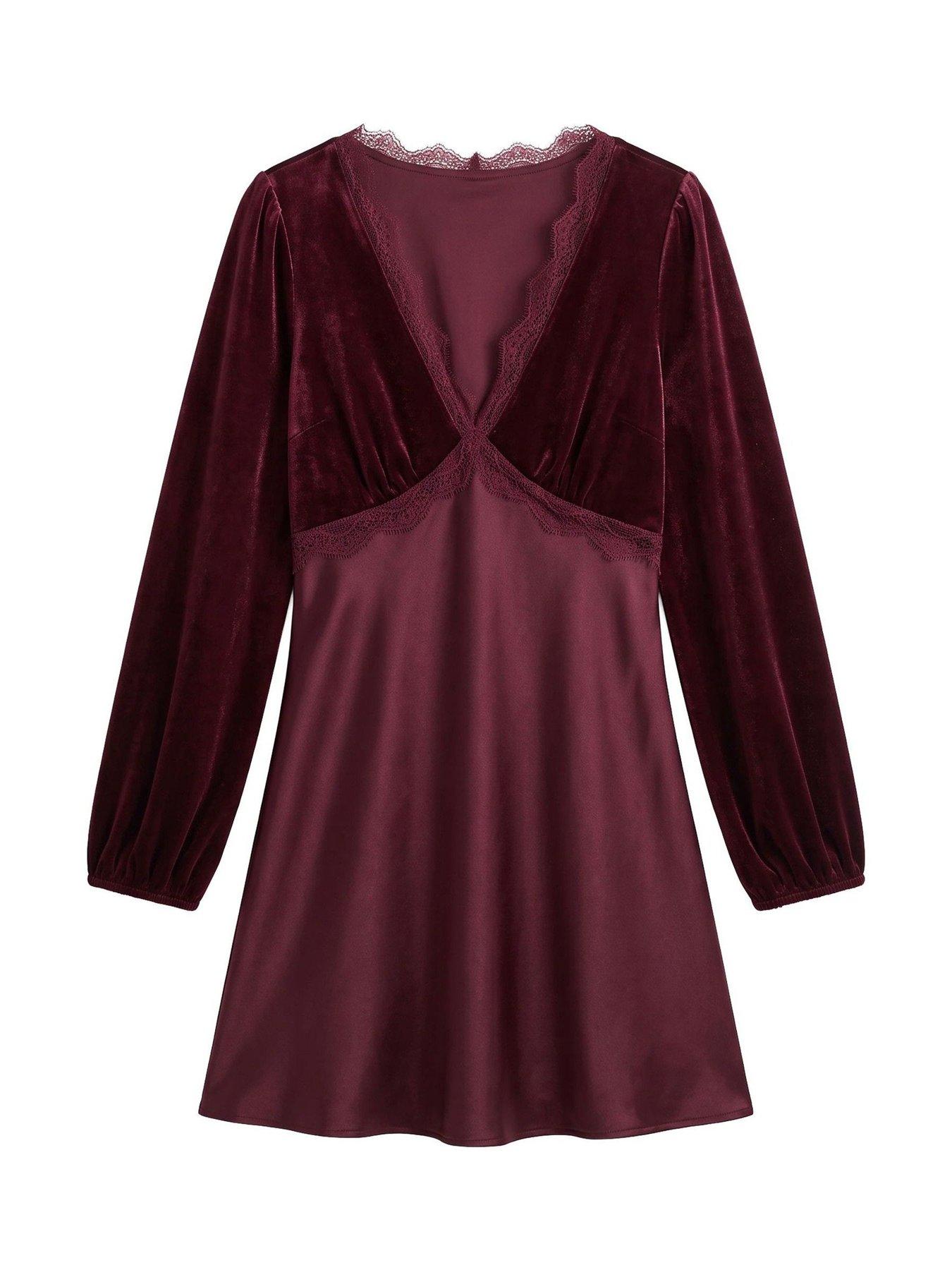 Image 5 of 5 of Friends Like These Womens Lace Trim V Neck Long Sleeve Mini Dress - Purple