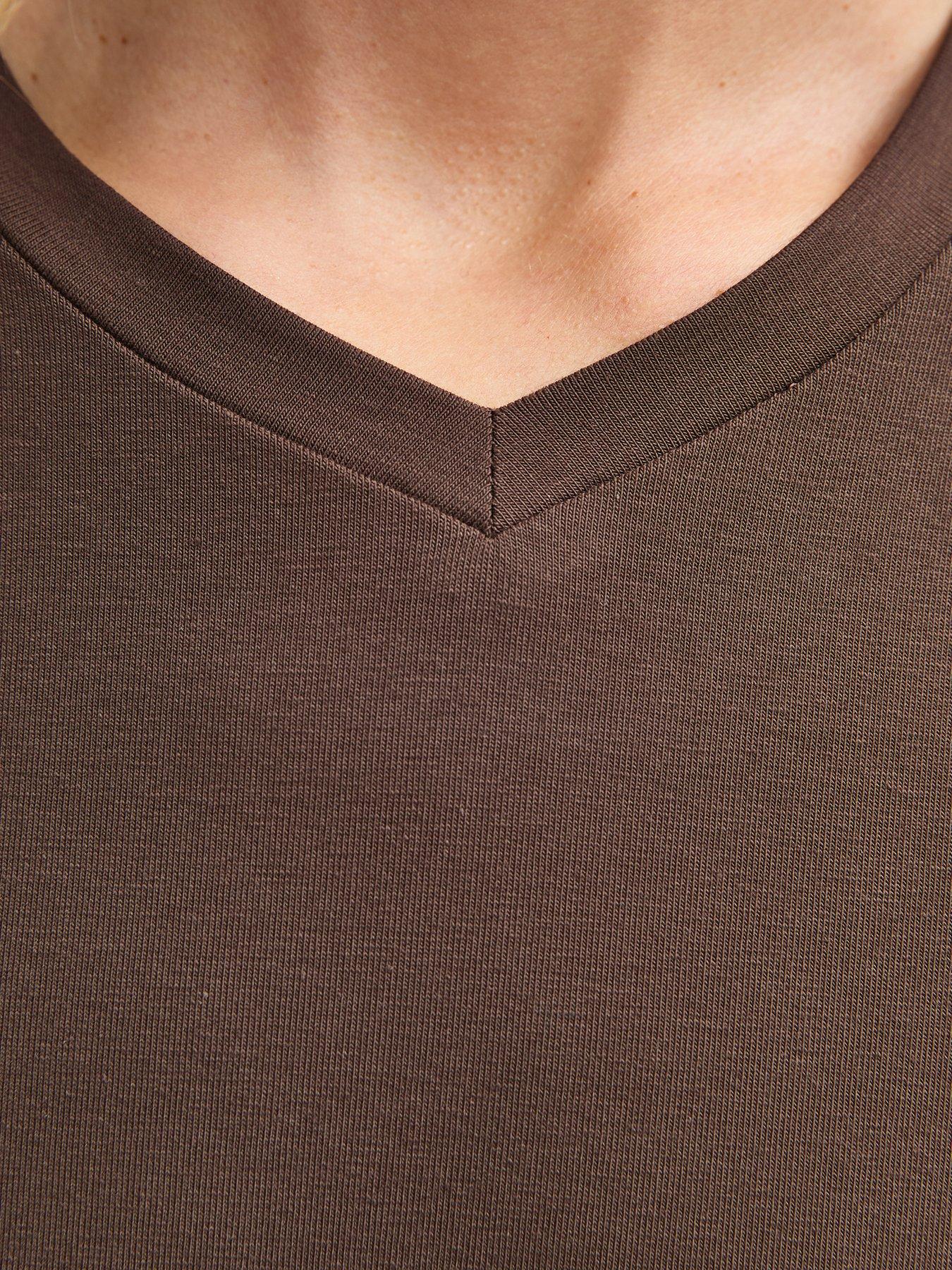 Image 5 of 5 of New Look Womens Cotton Rich 3/4 Length Sleeve V Neck Top - Brown