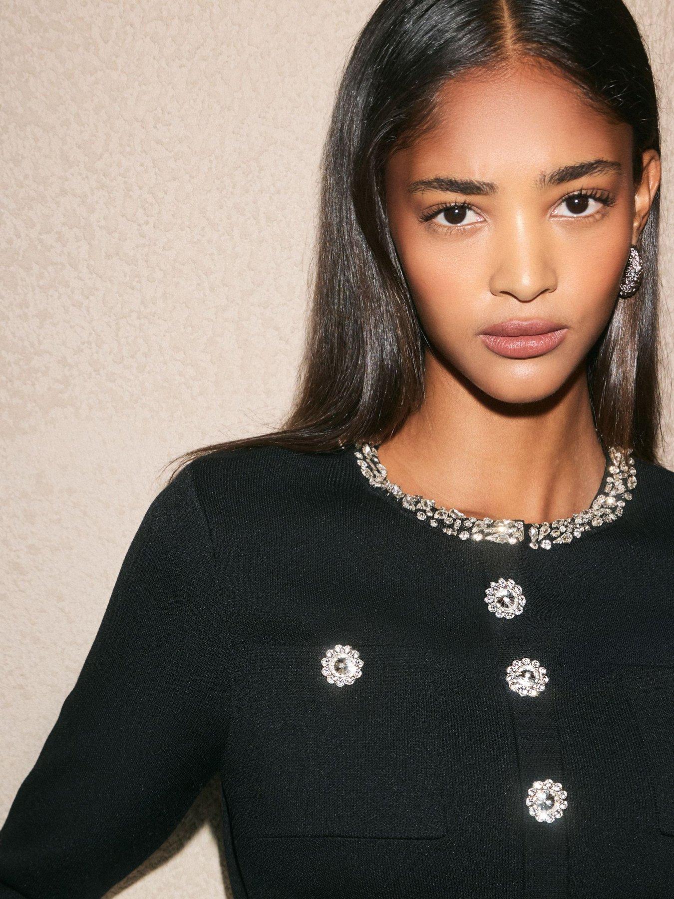 Image 4 of 4 of Friends Like These Womens Structured Embellished Button Mini Dress - Black