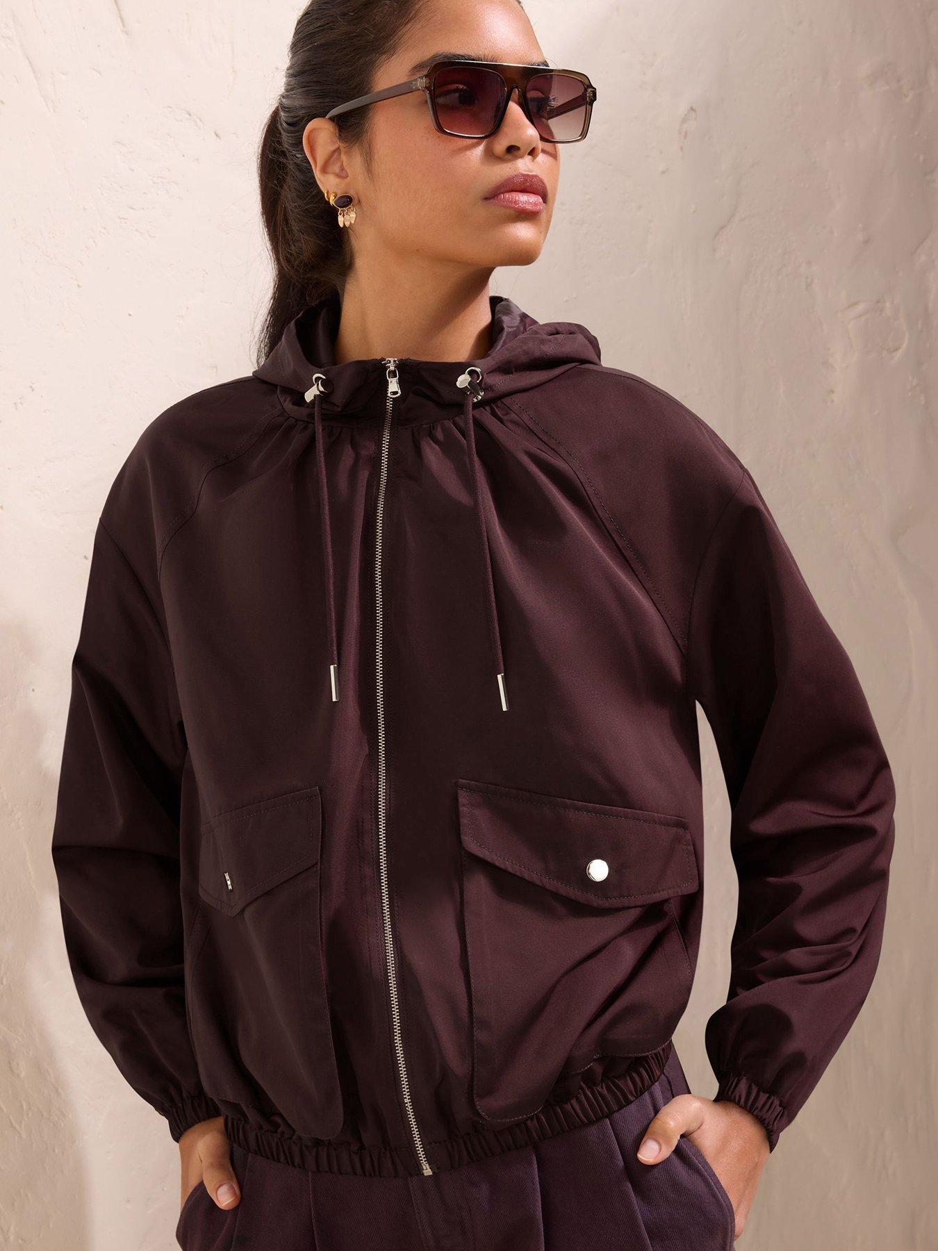 Image 1 of 5 of Friends Like These Womens Hooded Shower Resistant Funnel Neck Jacket - Purple