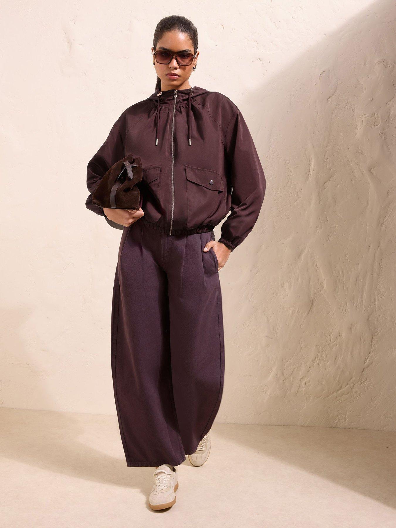 Image 3 of 5 of Friends Like These Womens Hooded Shower Resistant Funnel Neck Jacket - Purple