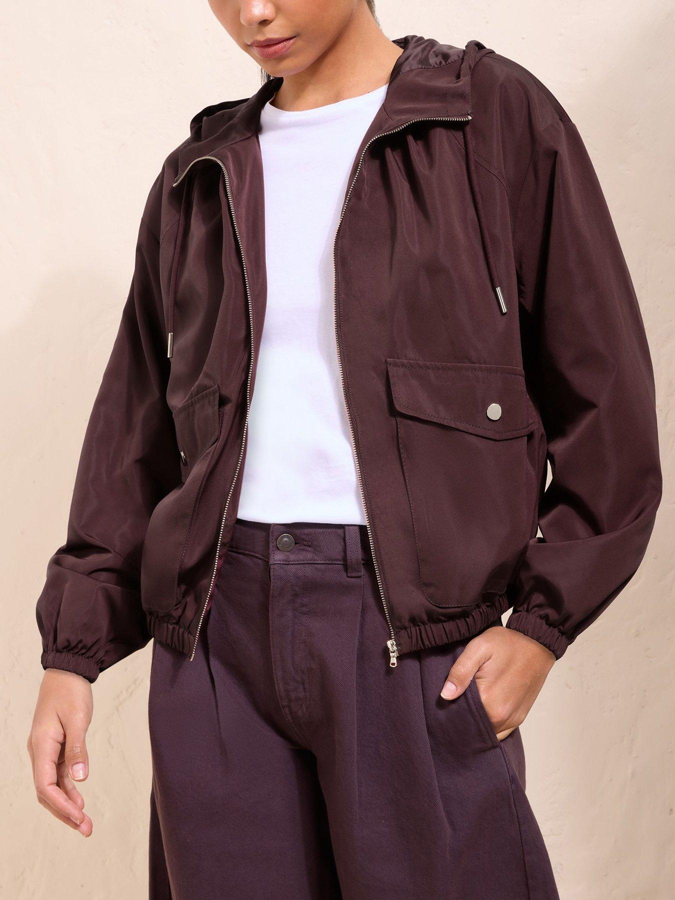 Image 5 of 5 of Friends Like These Womens Hooded Shower Resistant Funnel Neck Jacket - Purple