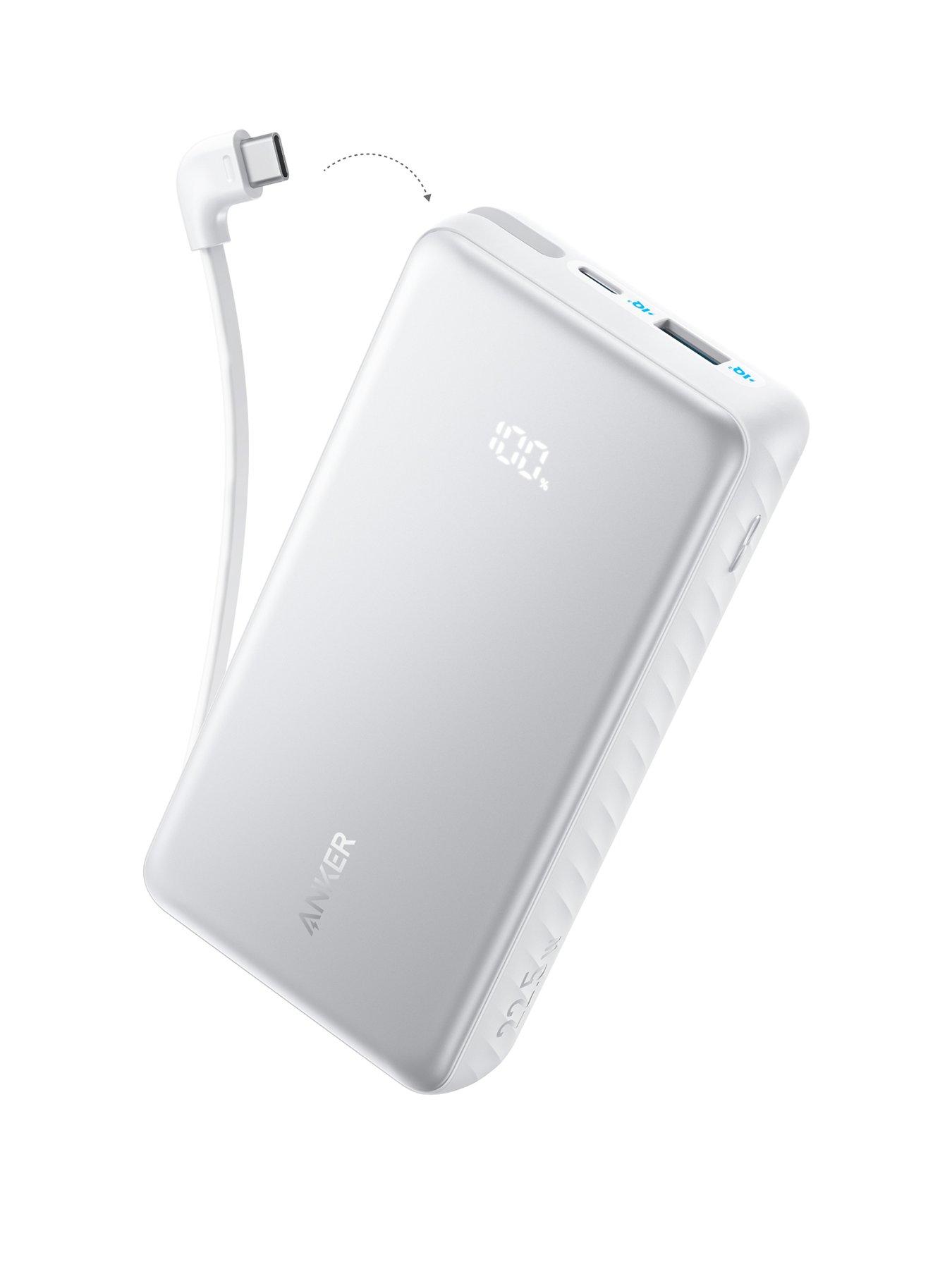 Image 1 of 7 of Anker Anker Zolo Power Bank, 20,000mAh Portable Charger 22.5W Output with Built-in USB-C Cable, White