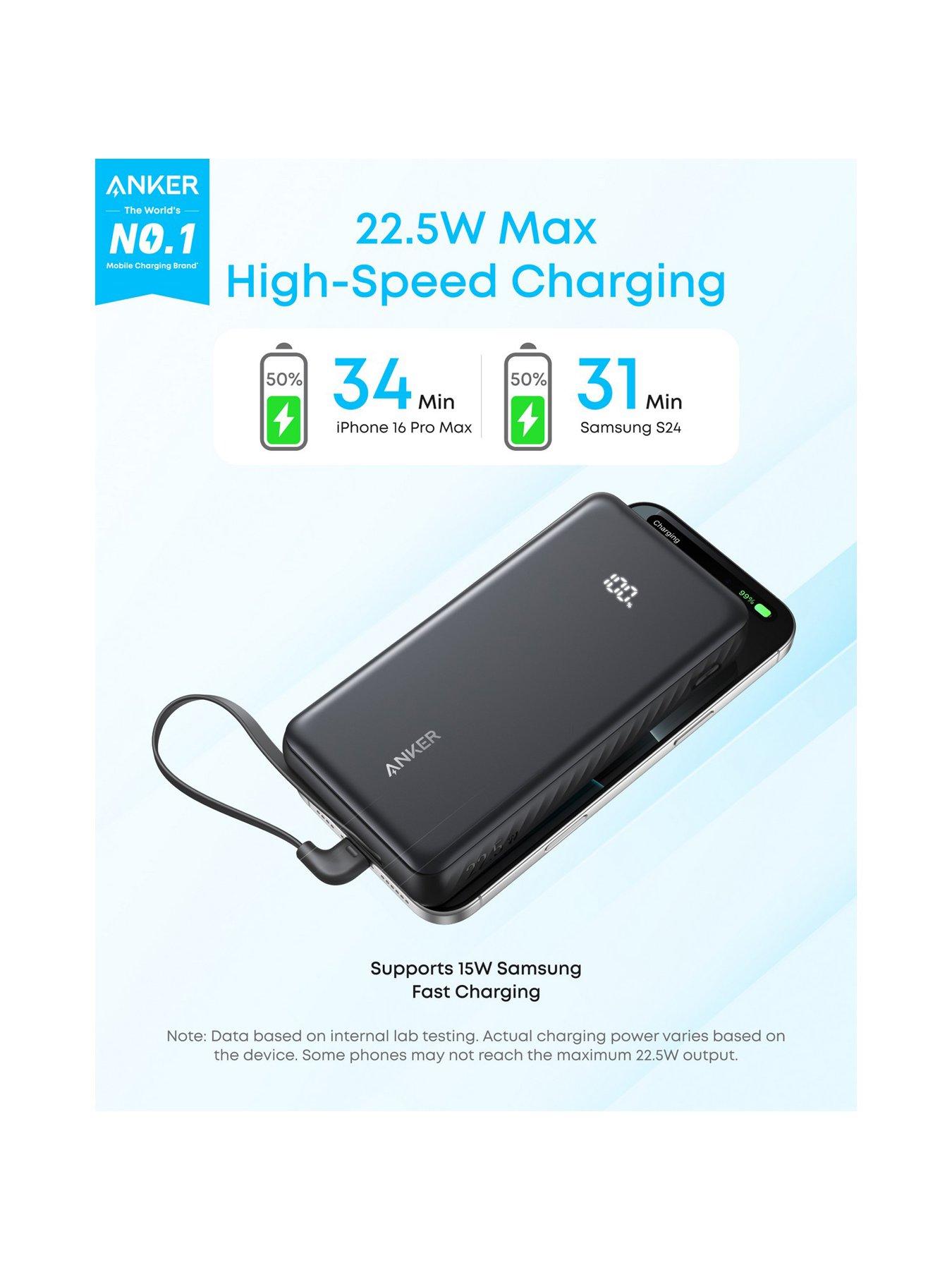 Image 3 of 7 of Anker Anker Zolo Power Bank, 20,000mAh Portable Charger 22.5W Output with Built-in USB-C Cable, White