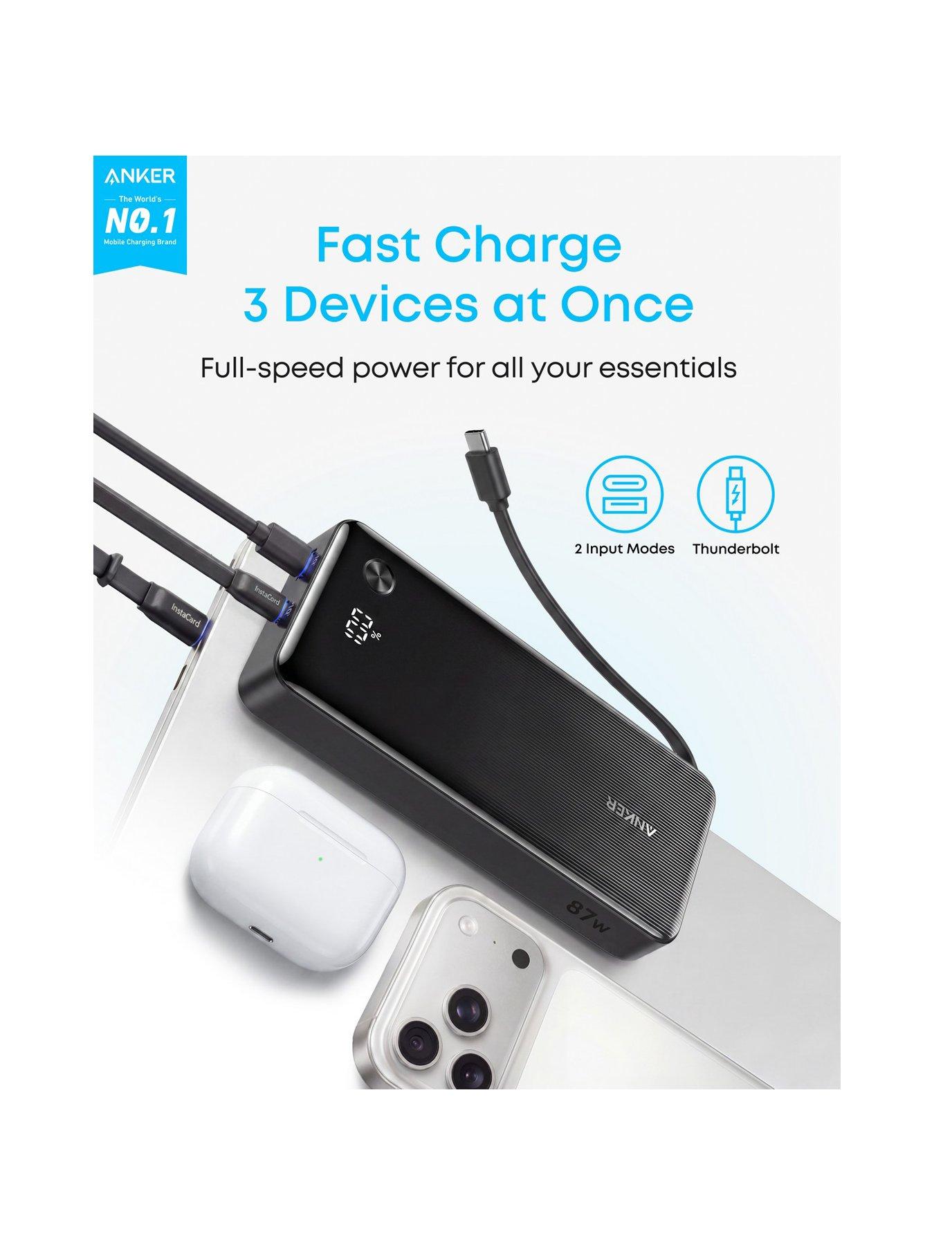 Image 3 of 7 of Anker Power Bank, 20,000mAh 87W Portable Charger with 2 Ports and Built-in USB-C Cable