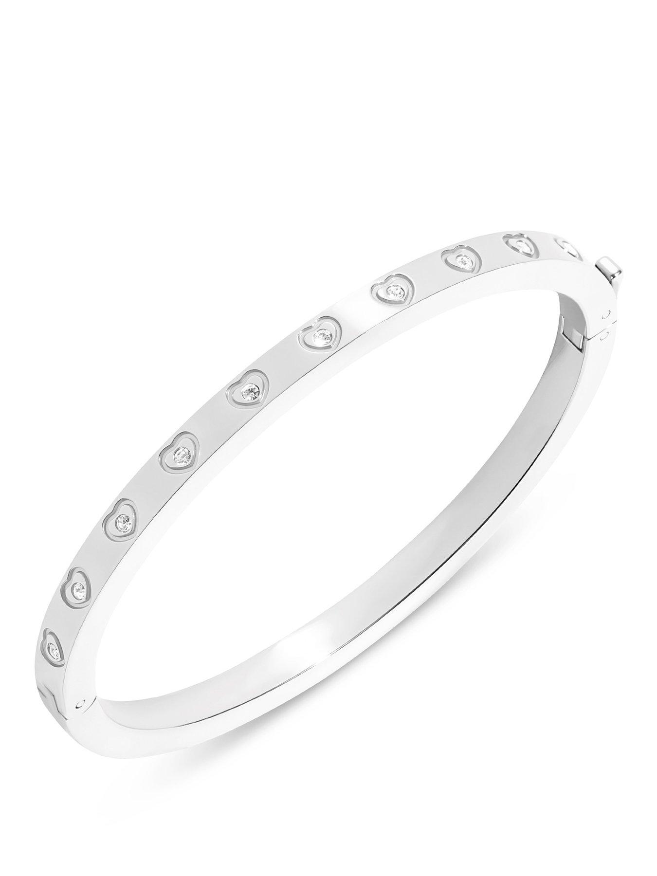 Image 1 of 4 of Abbott Lyon Womens Heart Crystal Hinged Bangle - Silver