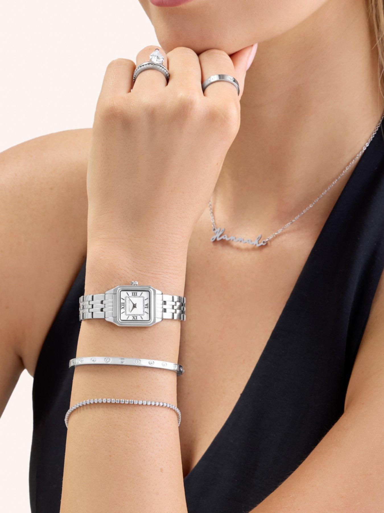 Image 2 of 4 of Abbott Lyon Womens Heart Crystal Hinged Bangle - Silver