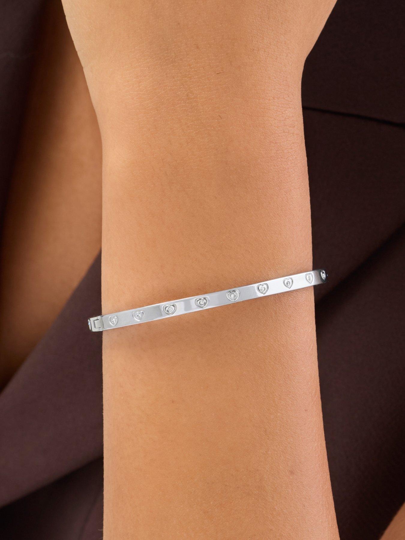 Image 3 of 4 of Abbott Lyon Womens Heart Crystal Hinged Bangle - Silver