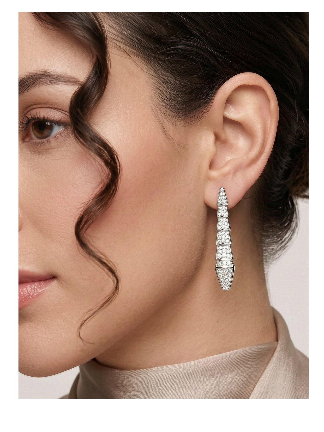 Say It With Womens Snake Crystal Drop Earrings - Silver
