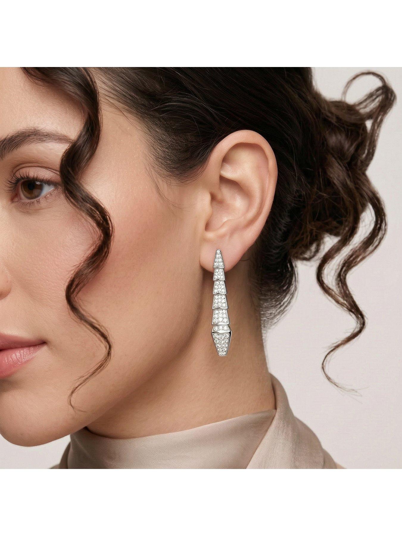 Image 2 of 2 of Say It With Womens Snake Crystal Drop Earrings - Silver