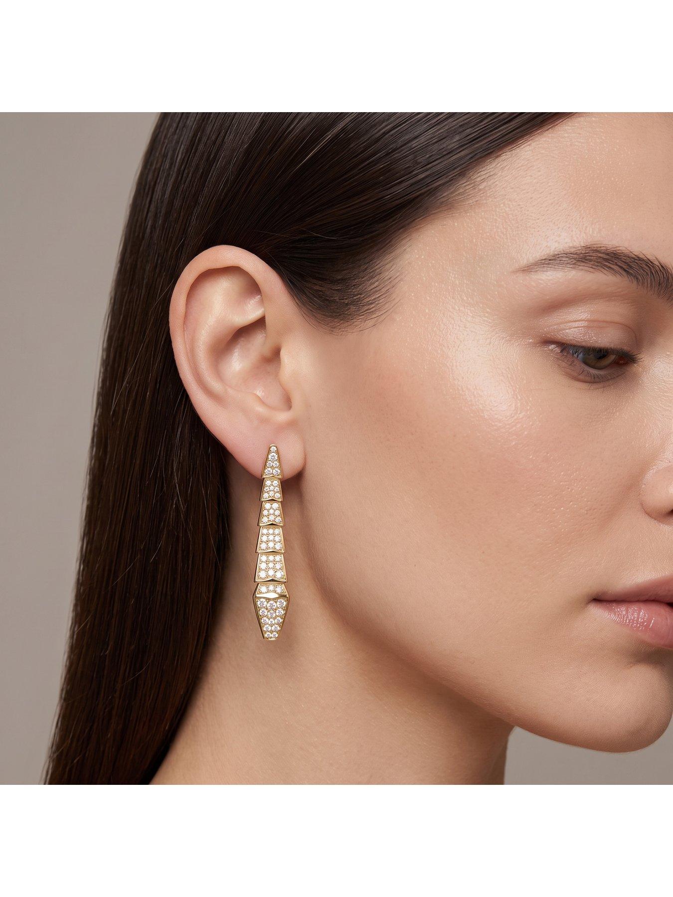 Image 2 of 2 of Say It With Womens Snake Crystal Detail Drop Earrings - Gold