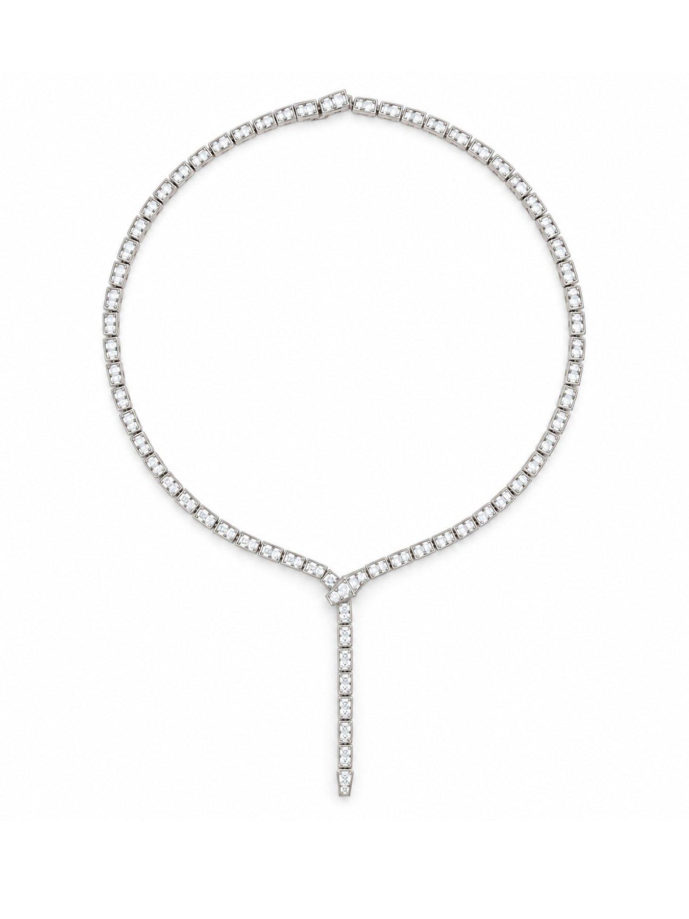 Say It With Womens Snake Y-Drop Gem-Set Necklace - Silver