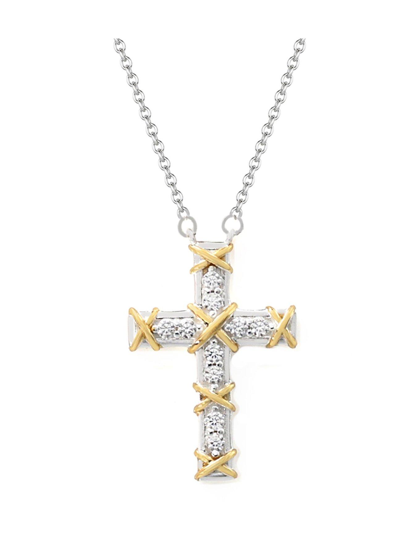 Say It With Luxe Kiss Cross 2-Tone Sparkly Pendant Necklace - Silver & Gold