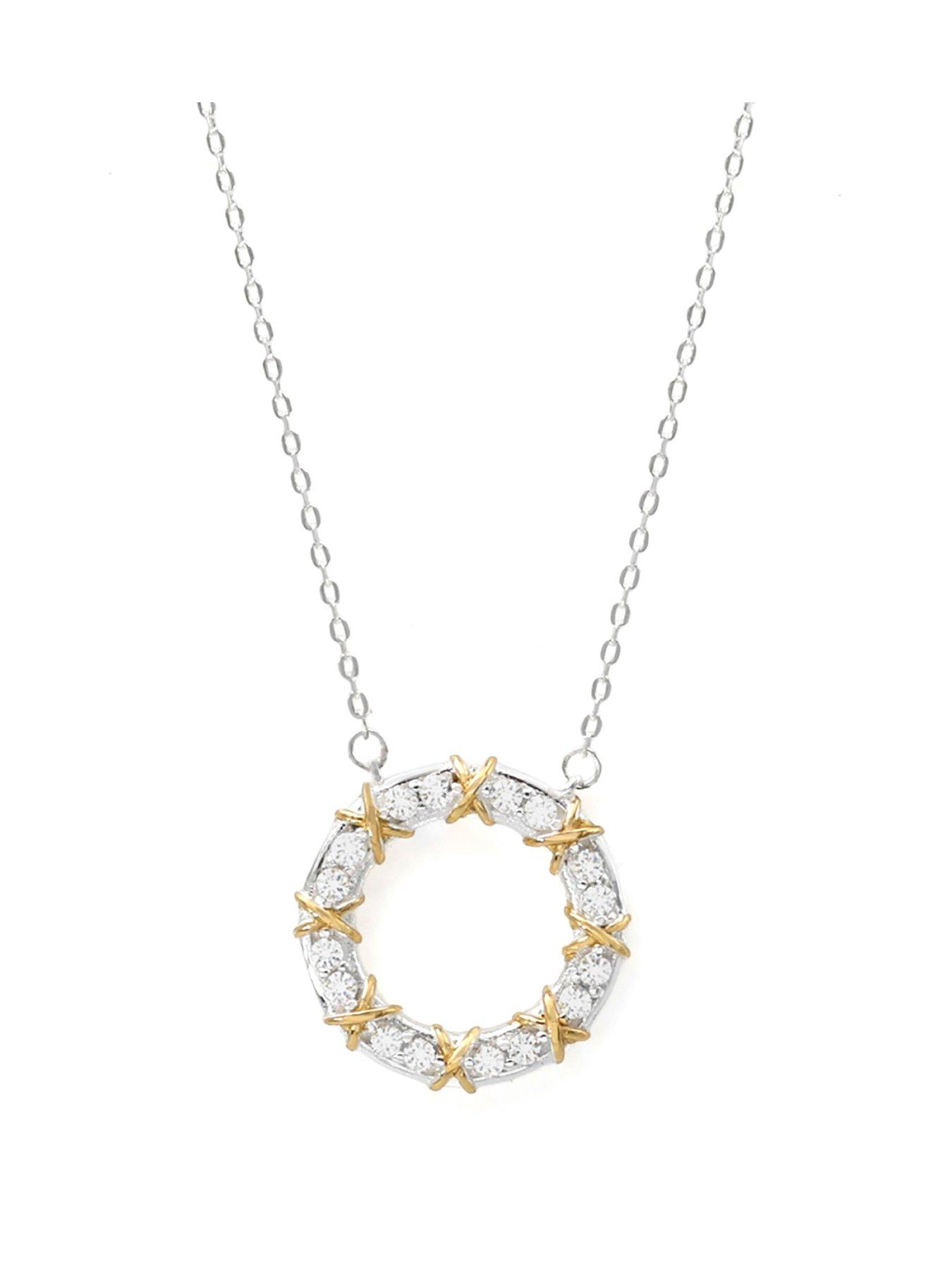 Say It With Two Tone Sparkle Circle Pendant Necklace, One Colour, Women
