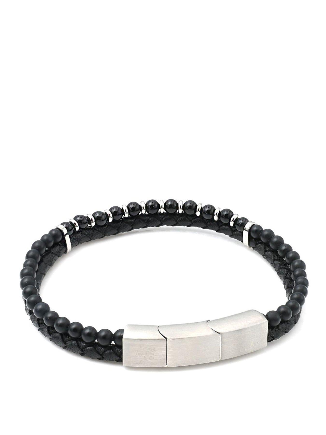 Say It With Mens Matte Beaded Braided Bracelet, One Colour, Men
