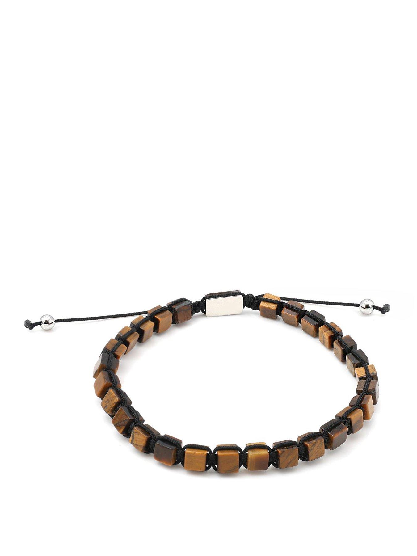 Say It With Mens Adjustable Rope Wood Bead Bracelet, One Colour, Men