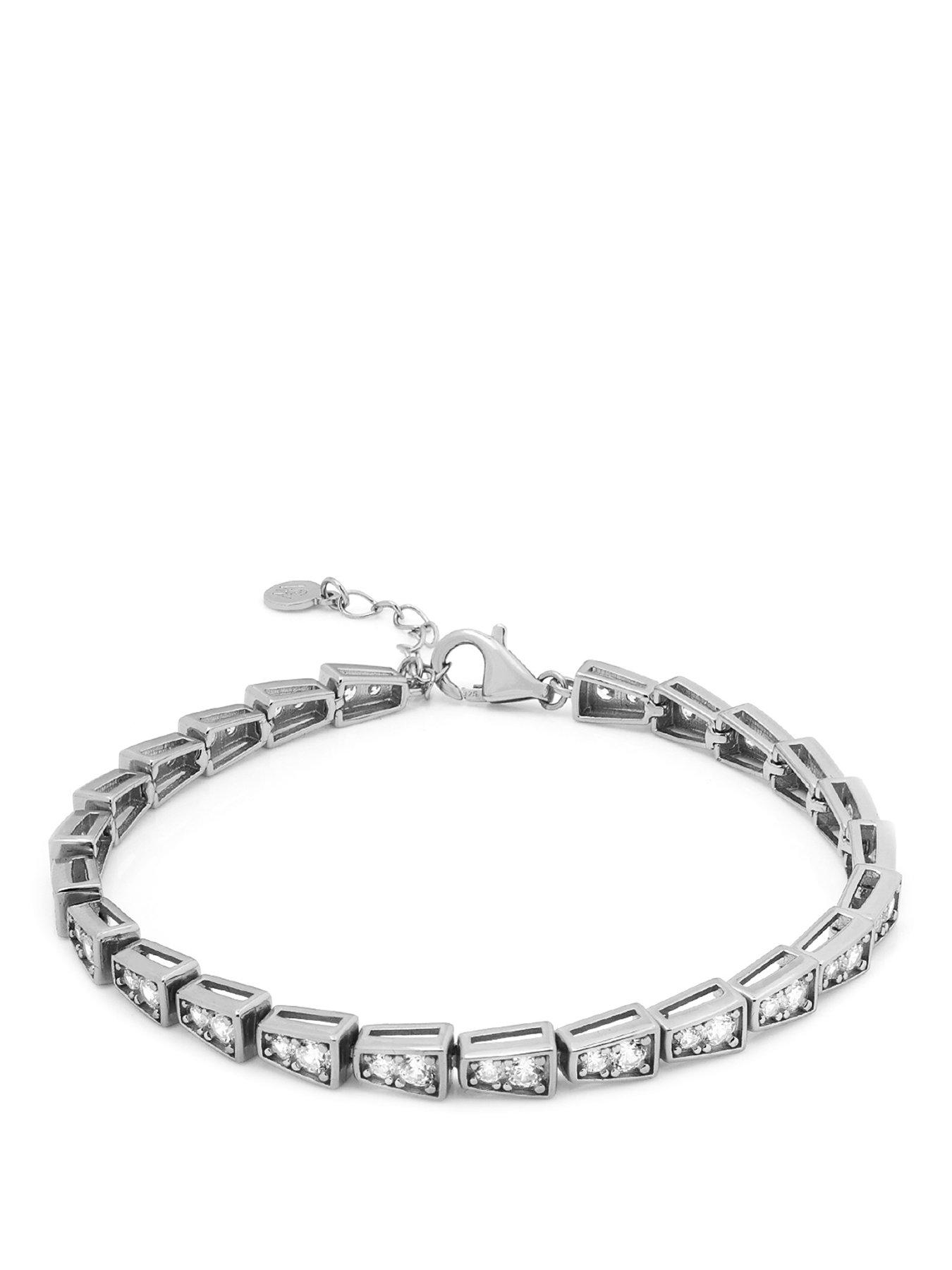 Image 1 of 2 of Say It With Womens Snake Sparkly Stone-Set Box Link Bracelet - Silver