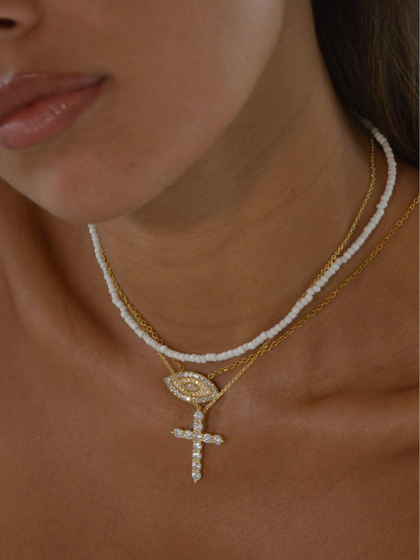 Image 2 of 2 of Say It With Womens Full CZ Evil Eye Necklace - Gold