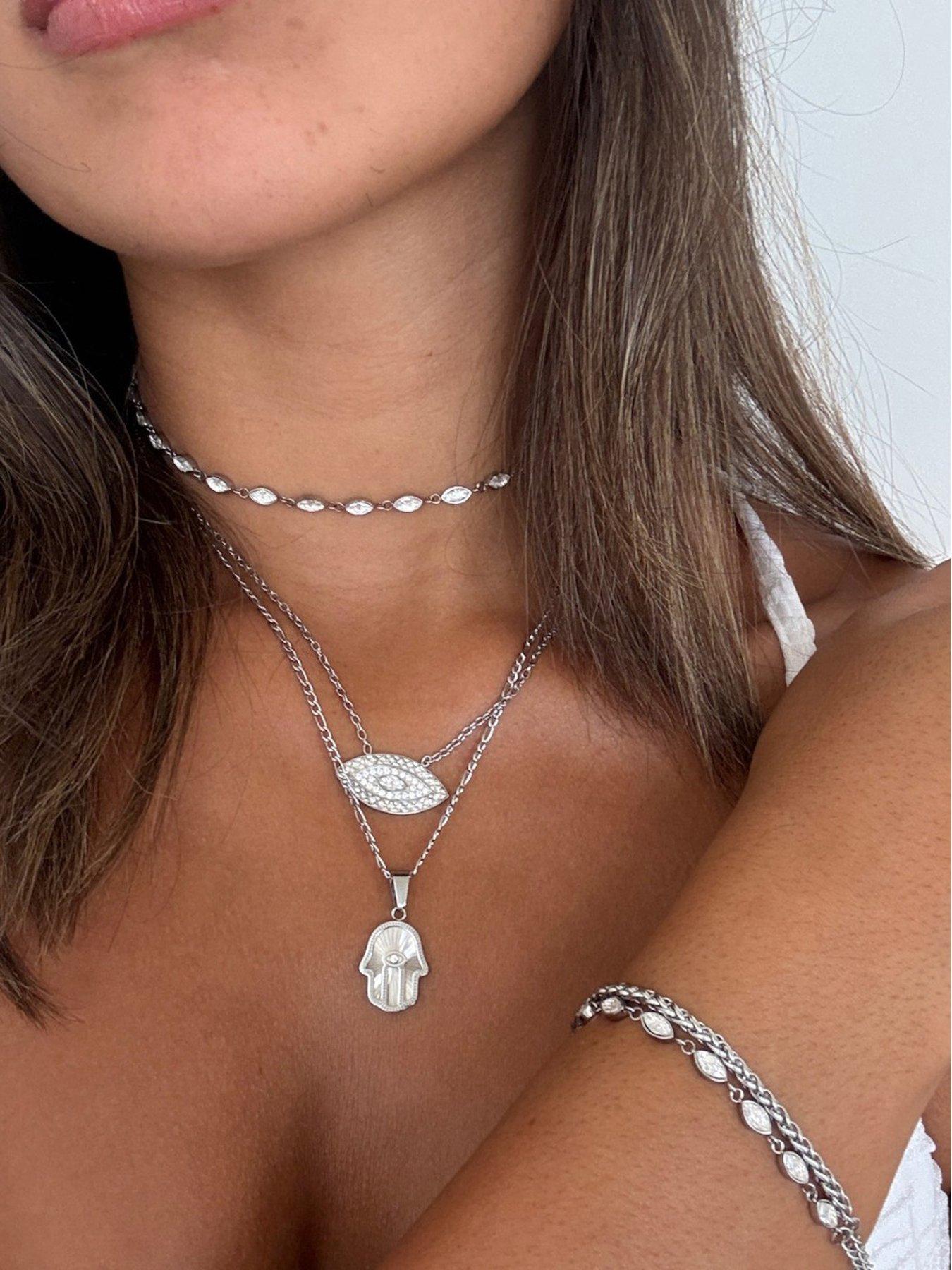 Image 2 of 2 of Say It With Womens Marquise Tennis Necklace - Silver