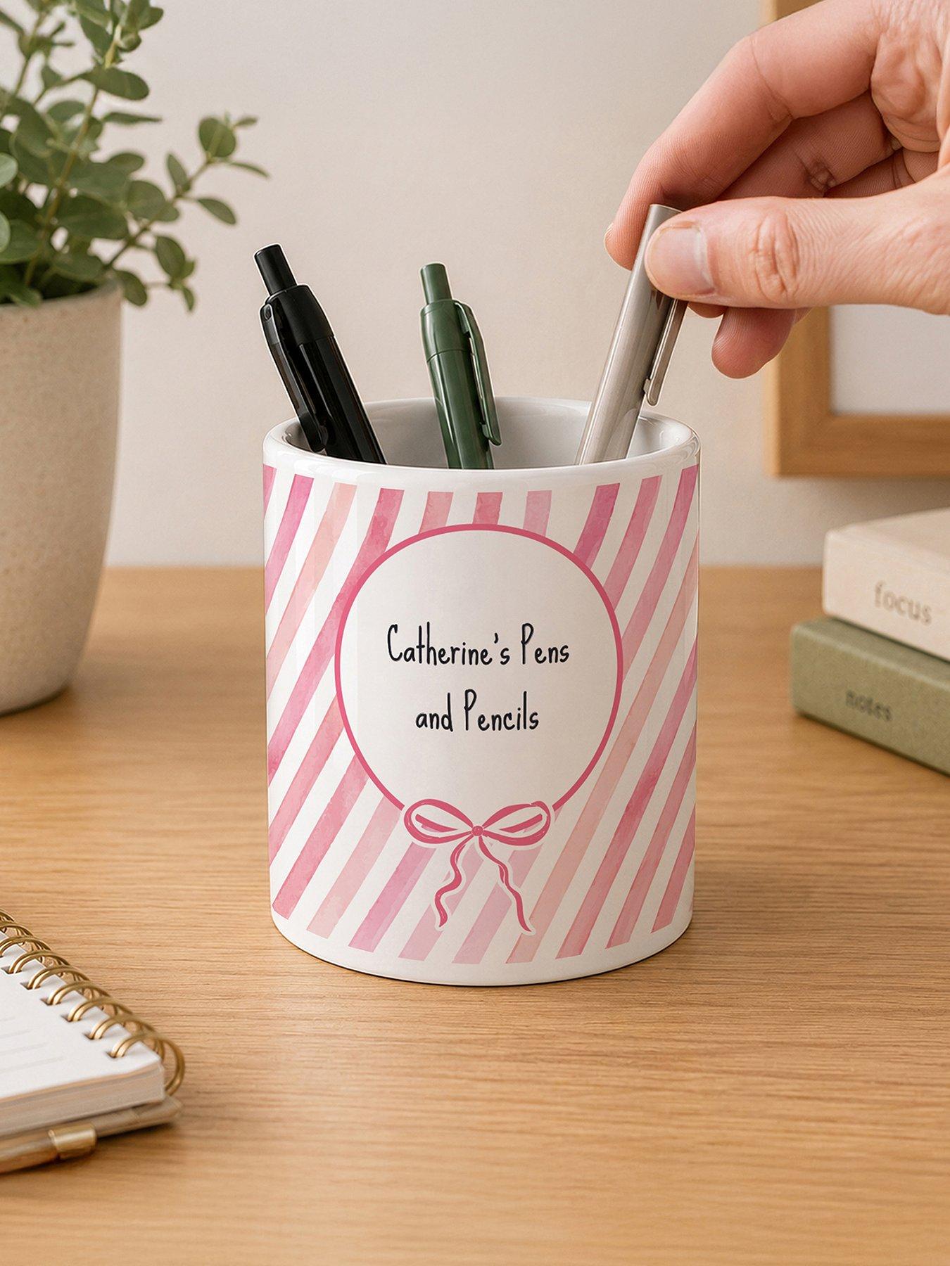Image 1 of 3 of The Personalised Memento Company Personalised Pink Stripy Make-up Brush Holder