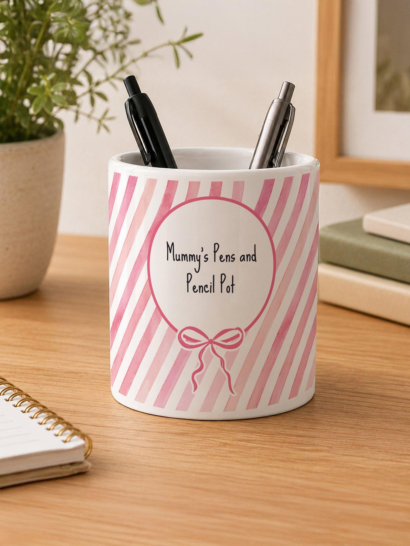 Image 2 of 3 of The Personalised Memento Company Personalised Pink Stripy Make-up Brush Holder