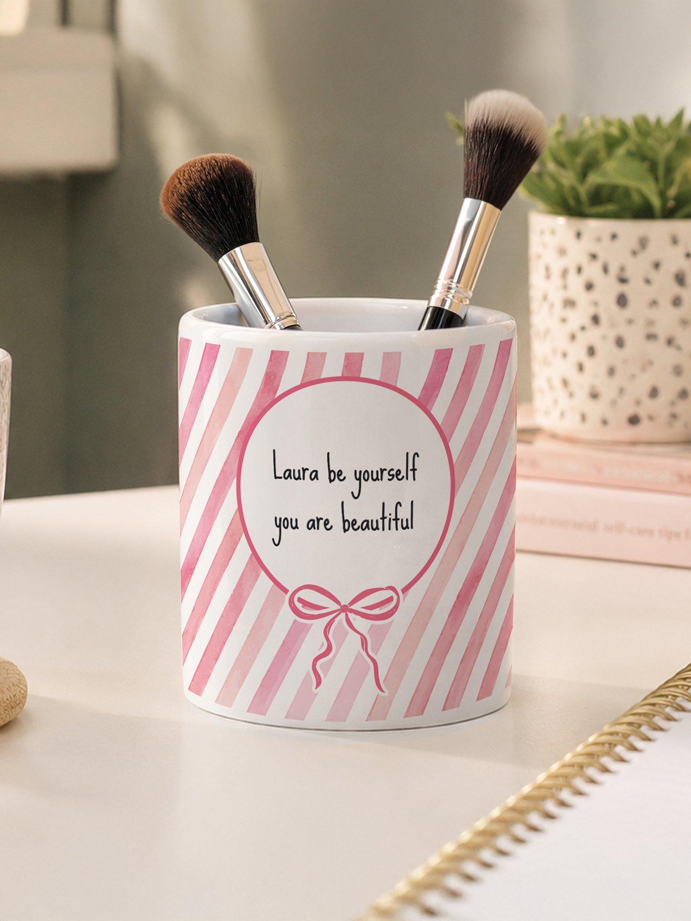 Image 3 of 3 of The Personalised Memento Company Personalised Pink Stripy Make-up Brush Holder