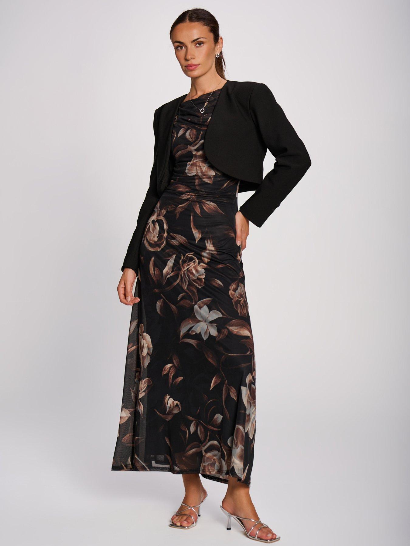 Image 4 of 6 of Jolie Moi Womens Multiway Neck Mesh Ruched Maxi Dress - Brown