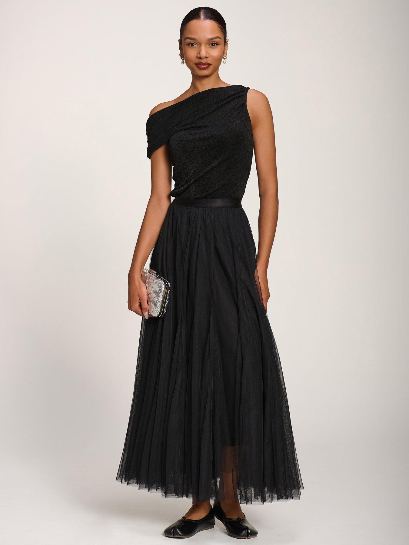Image 1 of 7 of Jolie Moi Womens Tulle Godet Maxi Skirt - Black