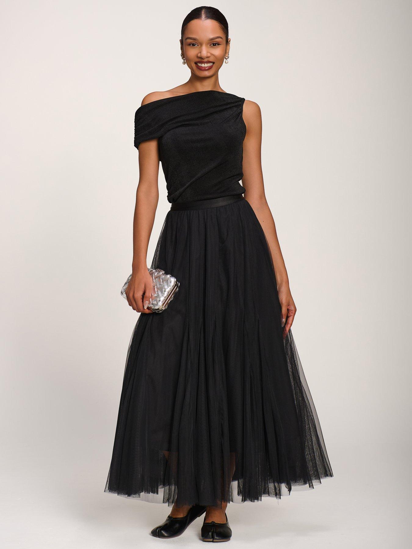 Image 3 of 7 of Jolie Moi Womens Tulle Godet Maxi Skirt - Black