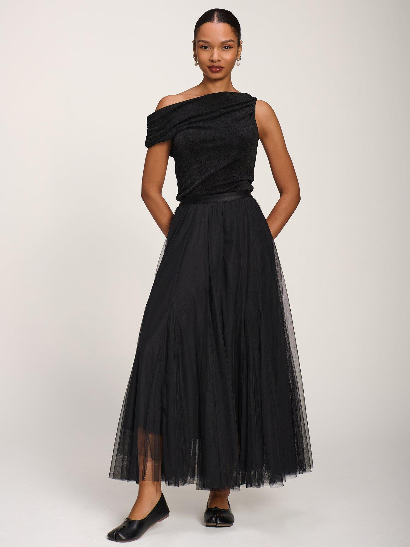 Image 5 of 7 of Jolie Moi Womens Tulle Godet Maxi Skirt - Black