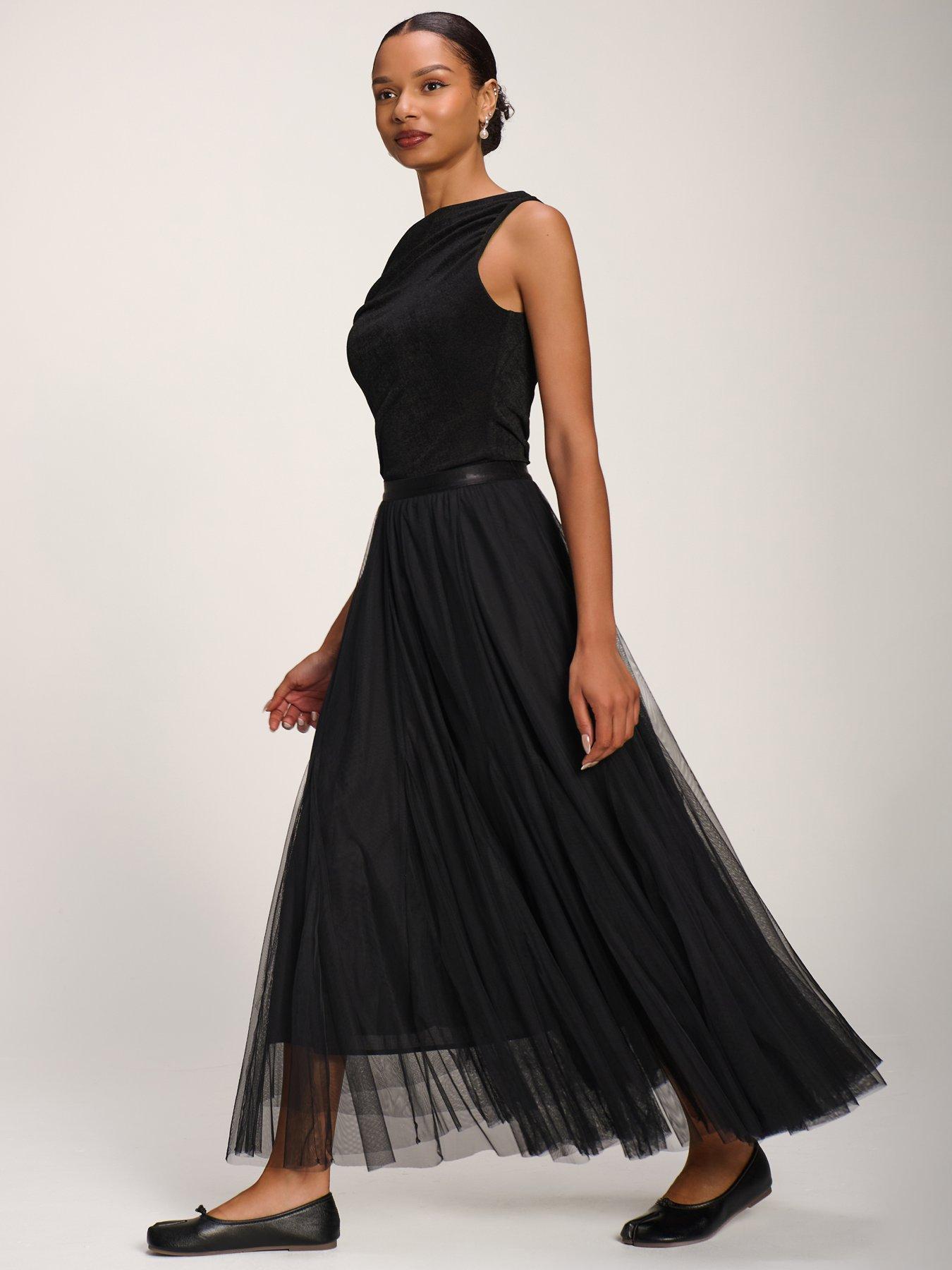 Image 6 of 7 of Jolie Moi Womens Tulle Godet Maxi Skirt - Black